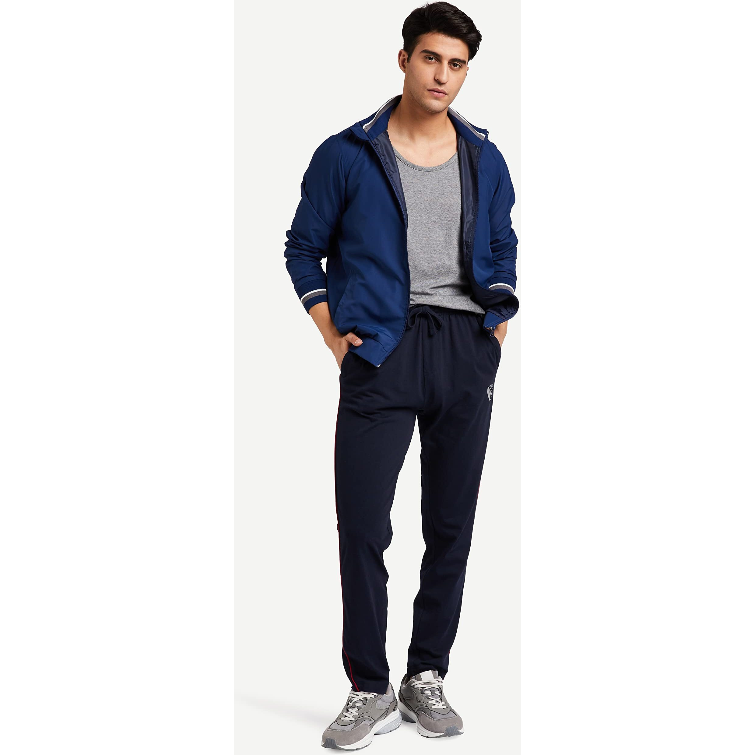 Van Heusen Men Athleisure Smart Tech Regular Fit Trackpants - Easy Stain Release, Anti Stat, Ultra Soft_50056_Navy_XL