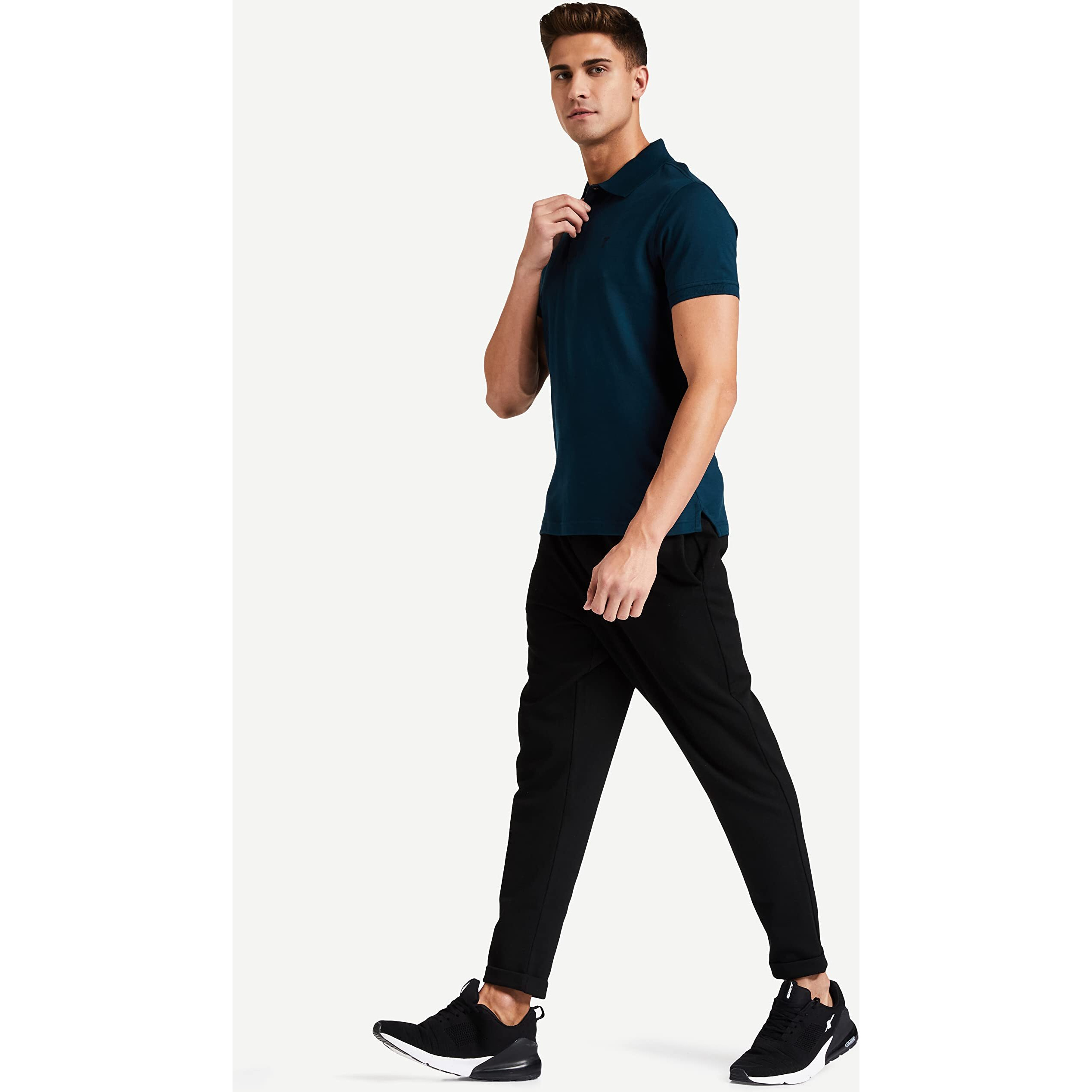Van Heusen Men Athleisure Ultra Soft Polo Regular Fit T-Shirt-Short Sleeve, Textured_60033_Deep Sea_M, Blue