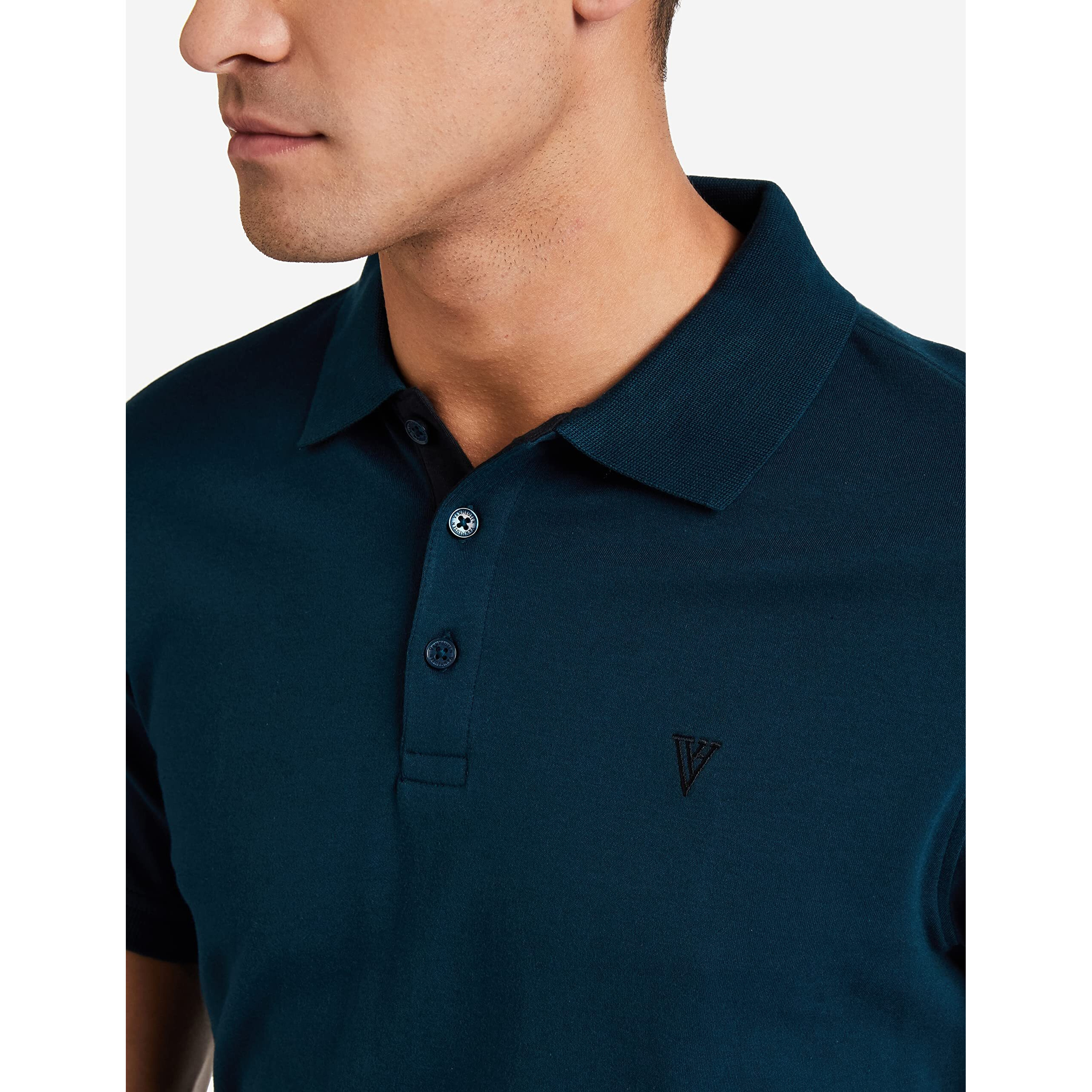 Van Heusen Men Athleisure Ultra Soft Polo Regular Fit T-Shirt-Short Sleeve, Textured_60033_Deep Sea_M, Blue