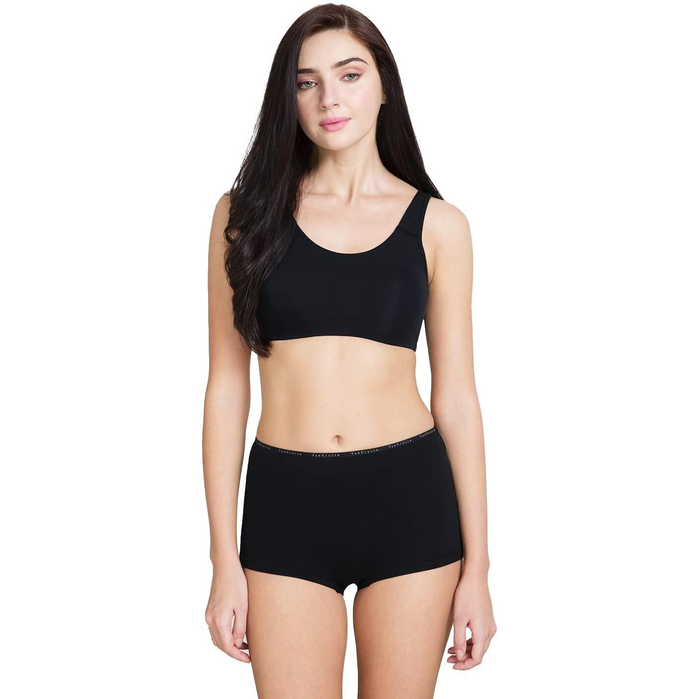 Van Heusen Women Cotton Blend Anti Bacterial Boyshorts-Moisture Wicking, Full Coverage_11116_Black_L