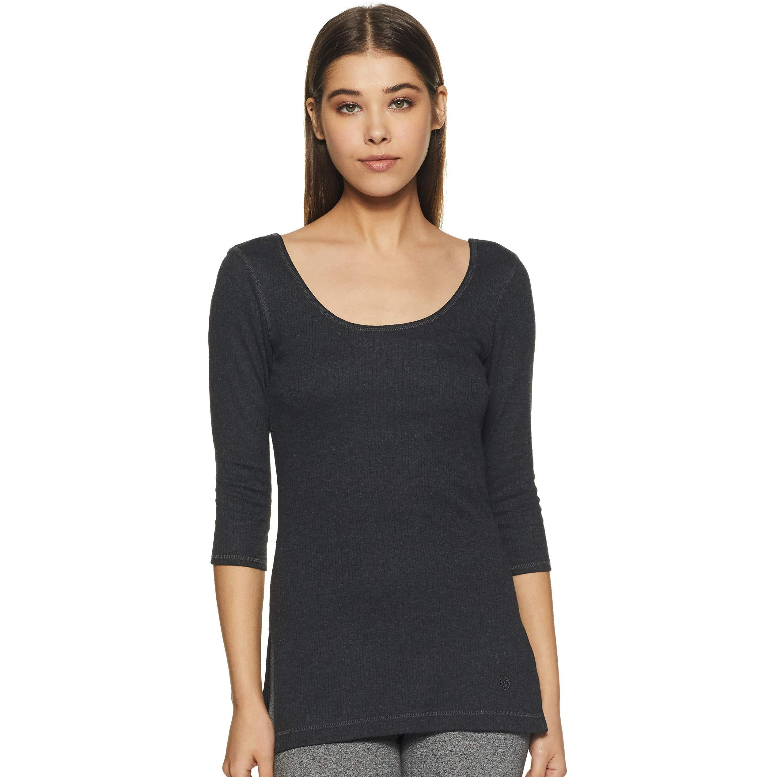 Van Heusen Women Anti Bacterial 3/4th Sleeve Thermal Vest - Round Neck, Super Soft_77402_Charcoal Melange_L