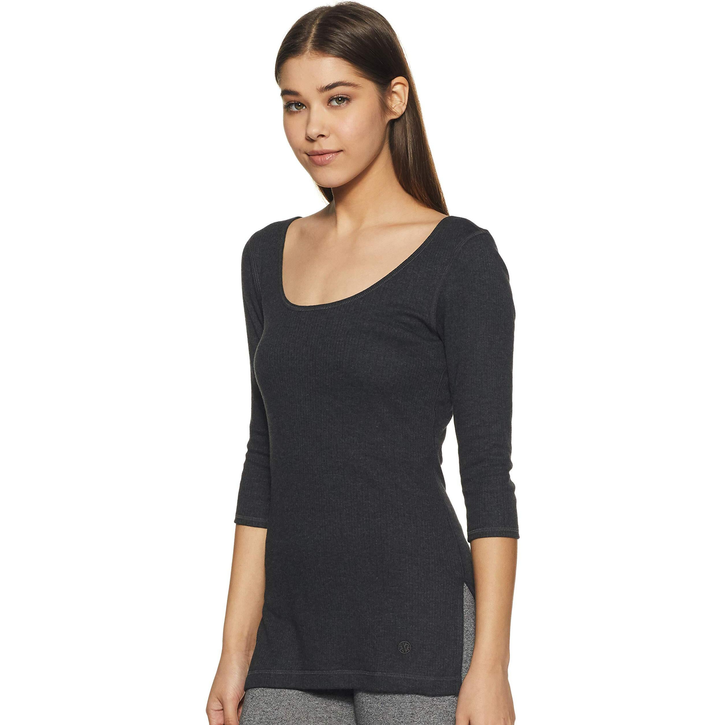 Van Heusen Women Anti Bacterial 3/4th Sleeve Thermal Vest - Round Neck, Super Soft_77402_Charcoal Melange_L