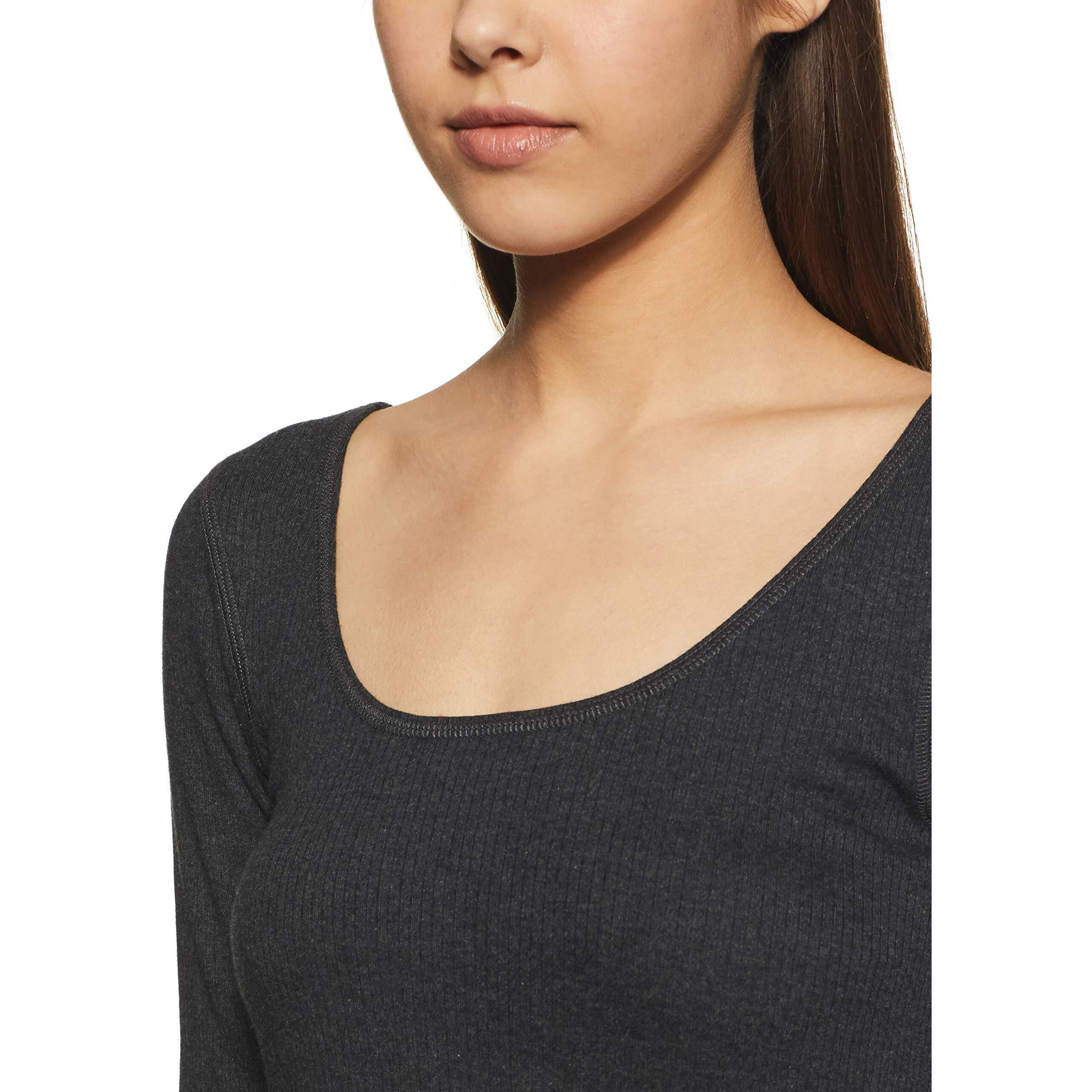 Van Heusen Women Anti Bacterial 3/4th Sleeve Thermal Vest - Round Neck, Super Soft_77402_Charcoal Melange_L