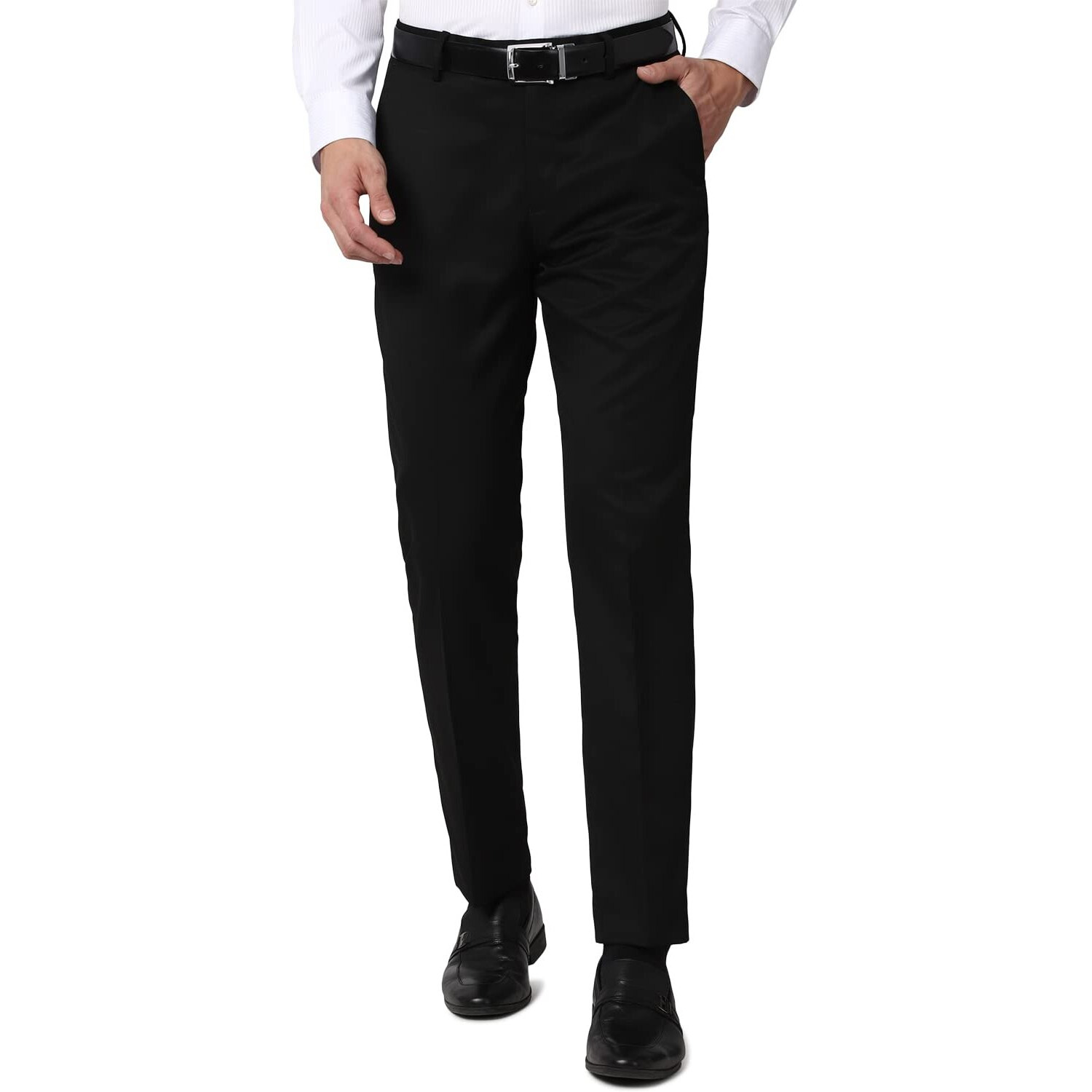 Peter England Men's Slim Fit Polyester Blend Pants (PETFOSLBR3562832_Black_32)