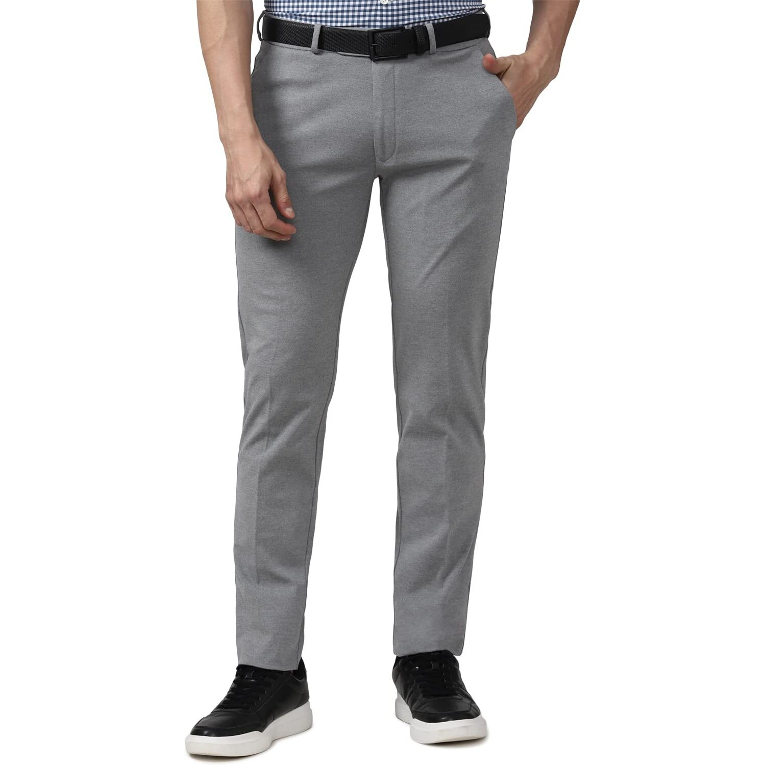 Peter England Men's Formal Stretchable Knit Super Slim Fit Trouser | Comfort Lycra | 360-Degree Stretch Grey