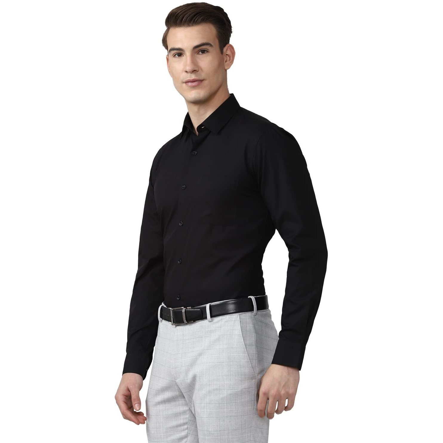 Peter England Men's Solid Slim Fit Shirt (PESFMSLB003086_Black 40)