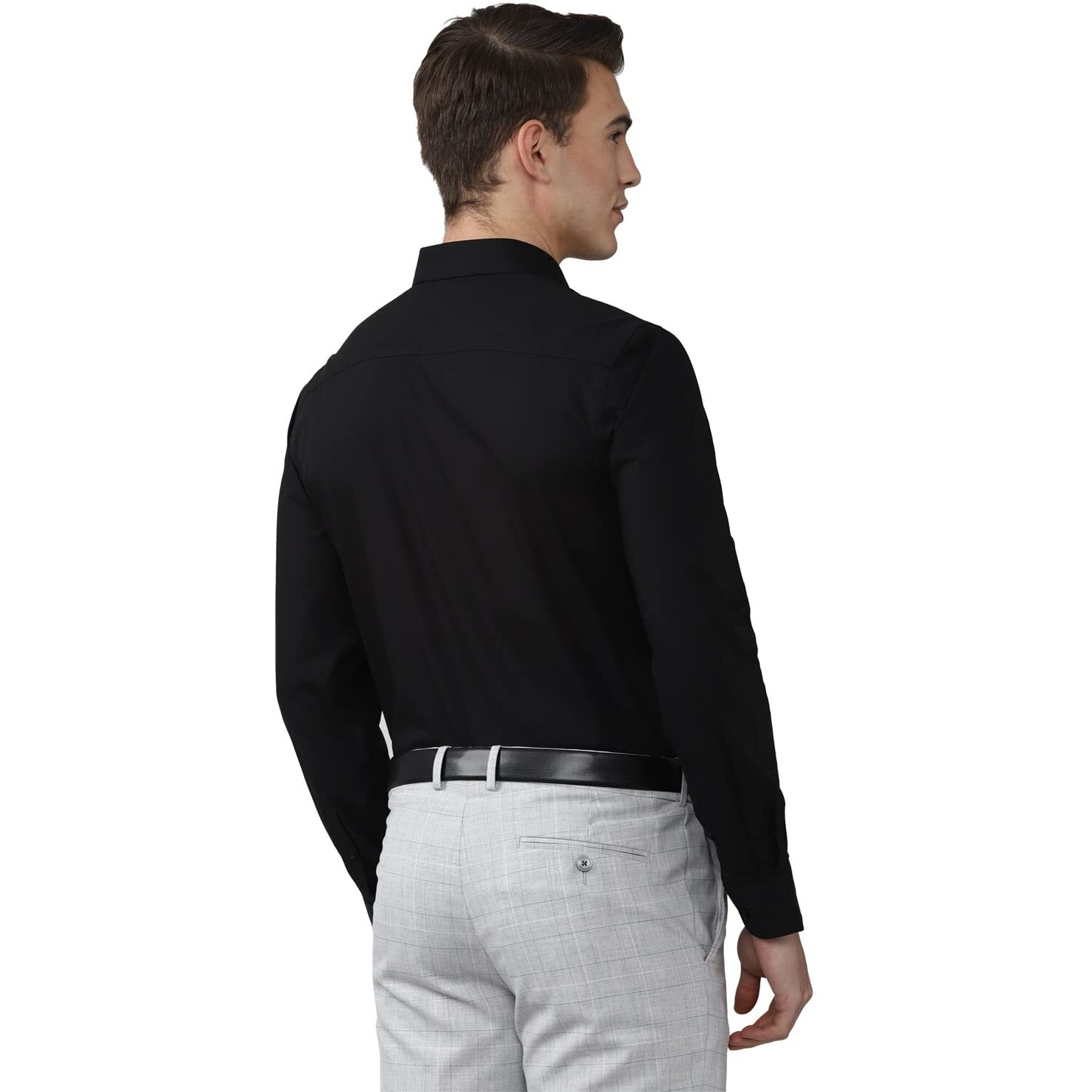Peter England Jeans Men's Solid Slim Fit Shirt (PESFMSLB003086_Black 42)