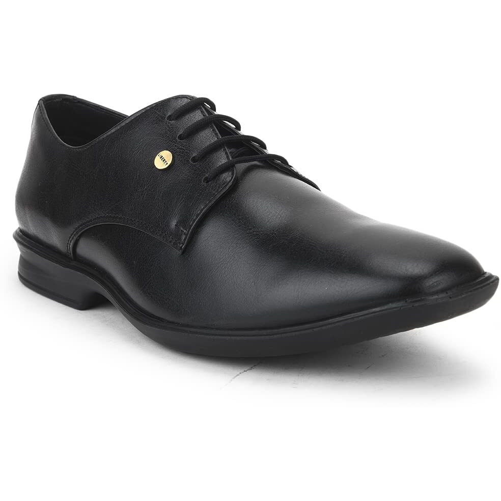 Liberty Fortune LUCIO-201 Lacing Derby Shoes for Men with PU Sole | Comfortable & Lightweight | Cushioned Footbed | Durable & Trendy Design | Padded Foam Insole | Formal Footwear (Black - 8UK)