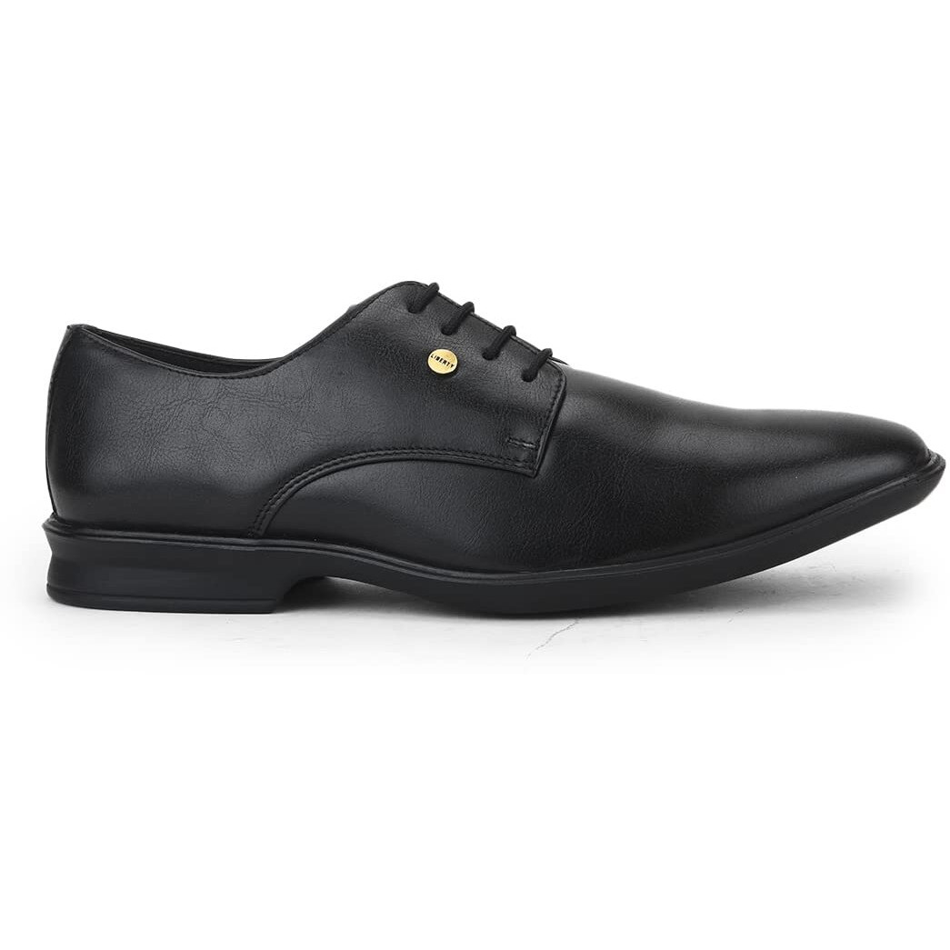 Liberty Fortune LUCIO-201 Lacing Derby Shoes for Men with PU Sole | Comfortable & Lightweight | Cushioned Footbed | Durable & Trendy Design | Padded Foam Insole | Formal Footwear (Black - 8UK)