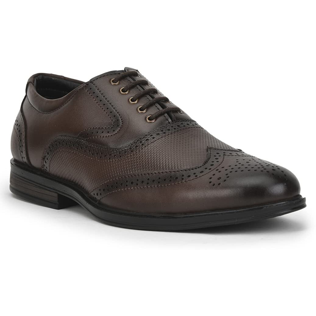 Liberty Fortune HOL-125E Lacing Brogue Shoes for Men with PU Sole | Comfortable & Lightweight | Cushioned Footbed | Durable & Trendy Design | Leather Insole | Formal Footwear (Brown - 43EU)