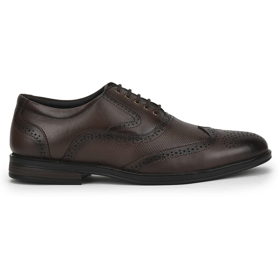 Liberty Fortune HOL-125E Lacing Brogue Shoes for Men with PU Sole | Comfortable & Lightweight | Cushioned Footbed | Durable & Trendy Design | Leather Insole | Formal Footwear (Brown - 43EU)