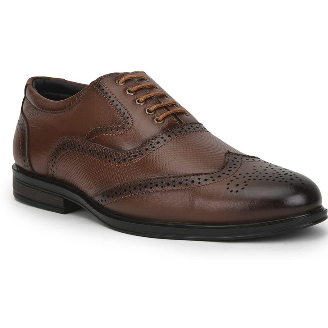 Liberty Fortune HOL-125E Lacing Brogue Shoes for Men with PU Sole | Comfortable & Lightweight | Cushioned Footbed | Durable & Trendy Design | Leather Insole | Formal Footwear (Tan - 42EU)