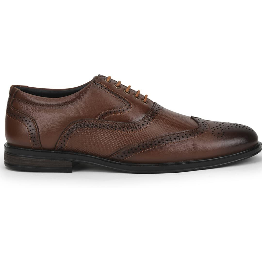 Liberty Fortune HOL-125E Lacing Brogue Shoes for Men with PU Sole | Comfortable & Lightweight | Cushioned Footbed | Durable & Trendy Design | Leather Insole | Formal Footwear (Tan - 42EU)