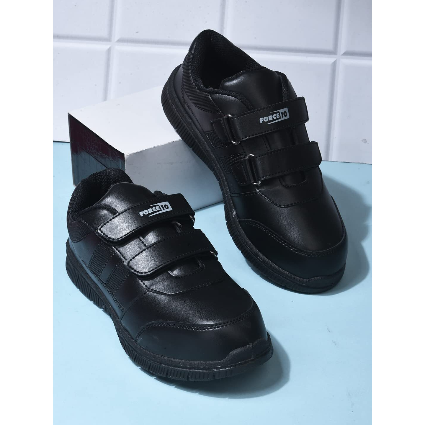 Liberty Force10 Gola-SCHV Uniform School Shoes for Kids with PVC Sole & Upper | Comfortable Footbed | Padded Foam Insole | Quick-Wear Velcro Closure | Stylish & Lightweight (Black - 1 UK)