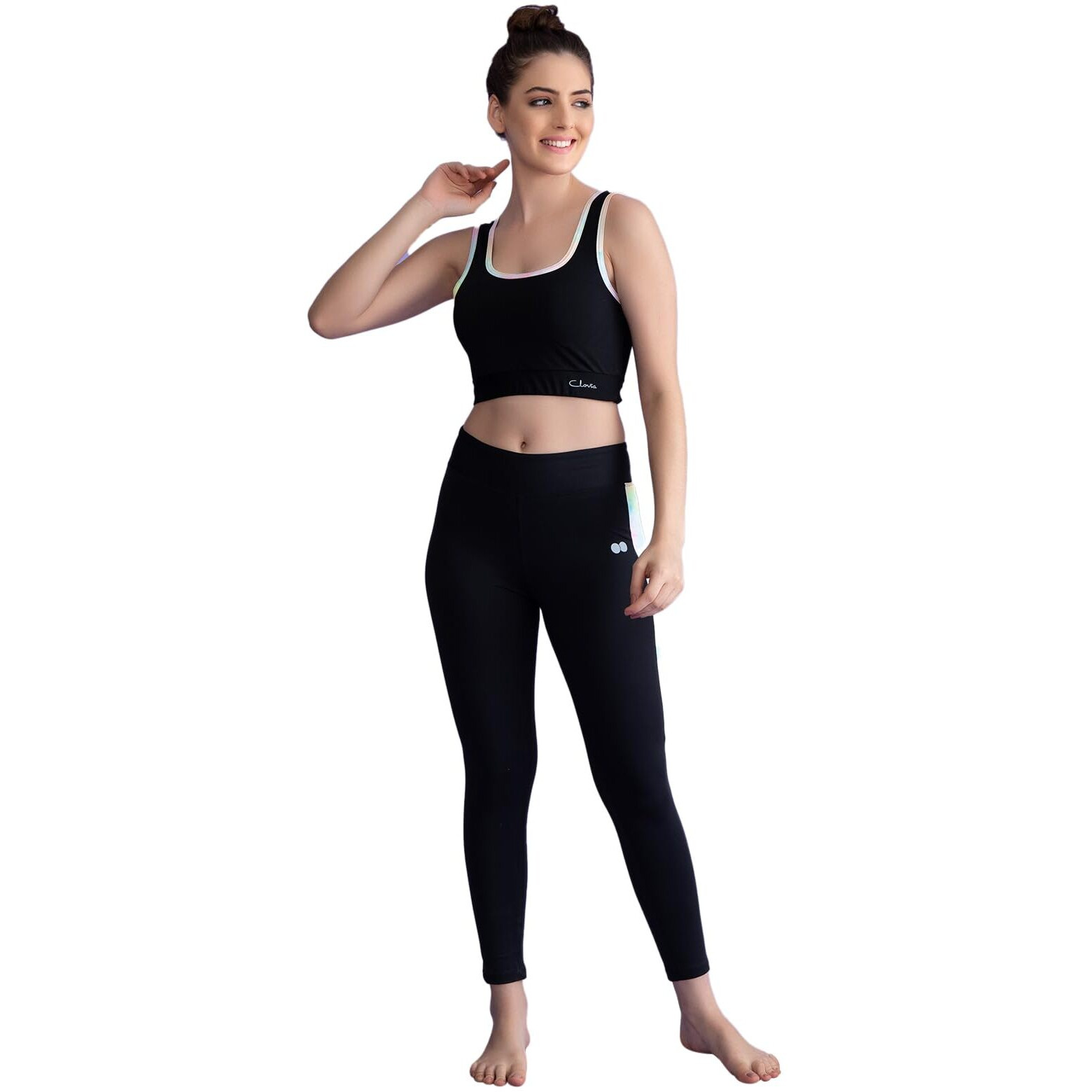 Clovia Women's Activewear Ankle Length Tights (AB0043H13_Black_L)
