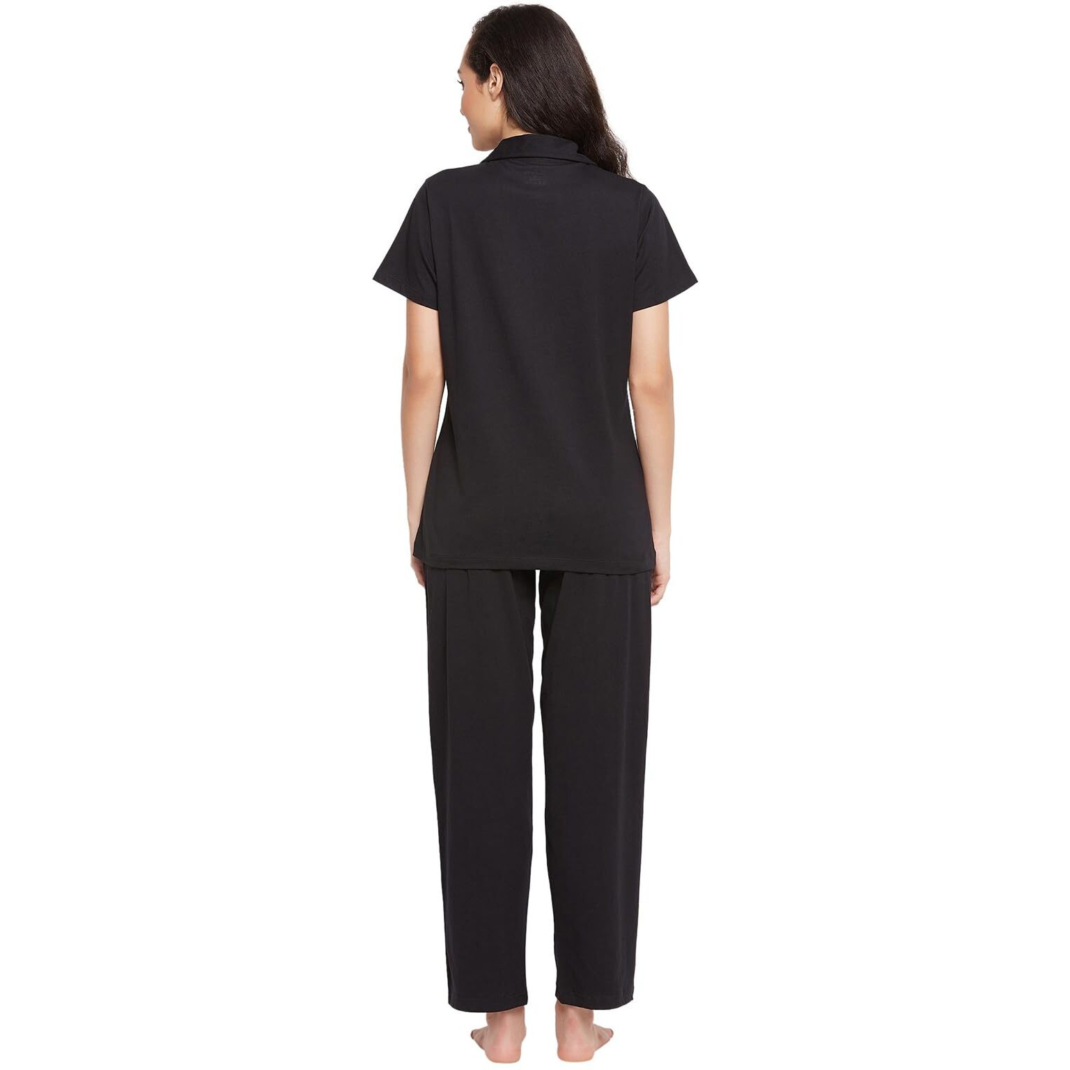 Clovia Night Suits for Women, Night Dresses for Women, Pyjama Set for Women, Cotton Night Suit for Women, Night Wear for Women, Lounge Wear Set for Women - Printed Shirt & Pyjama (LS0025D13_Black_M)