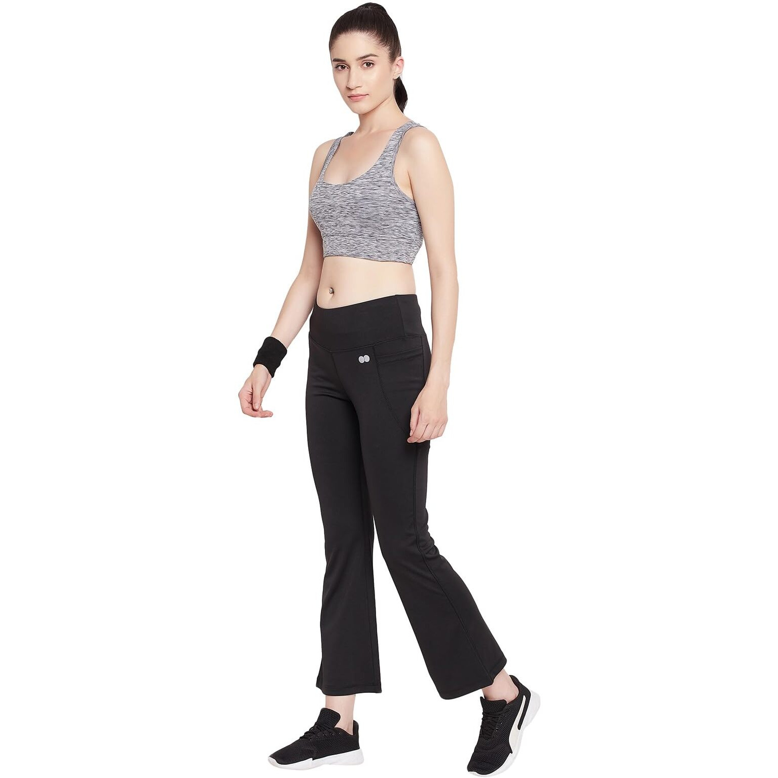 Clovia Women's Comfort-Fit High Waist Flared Yoga Pants (AB0090A13_Black_M)