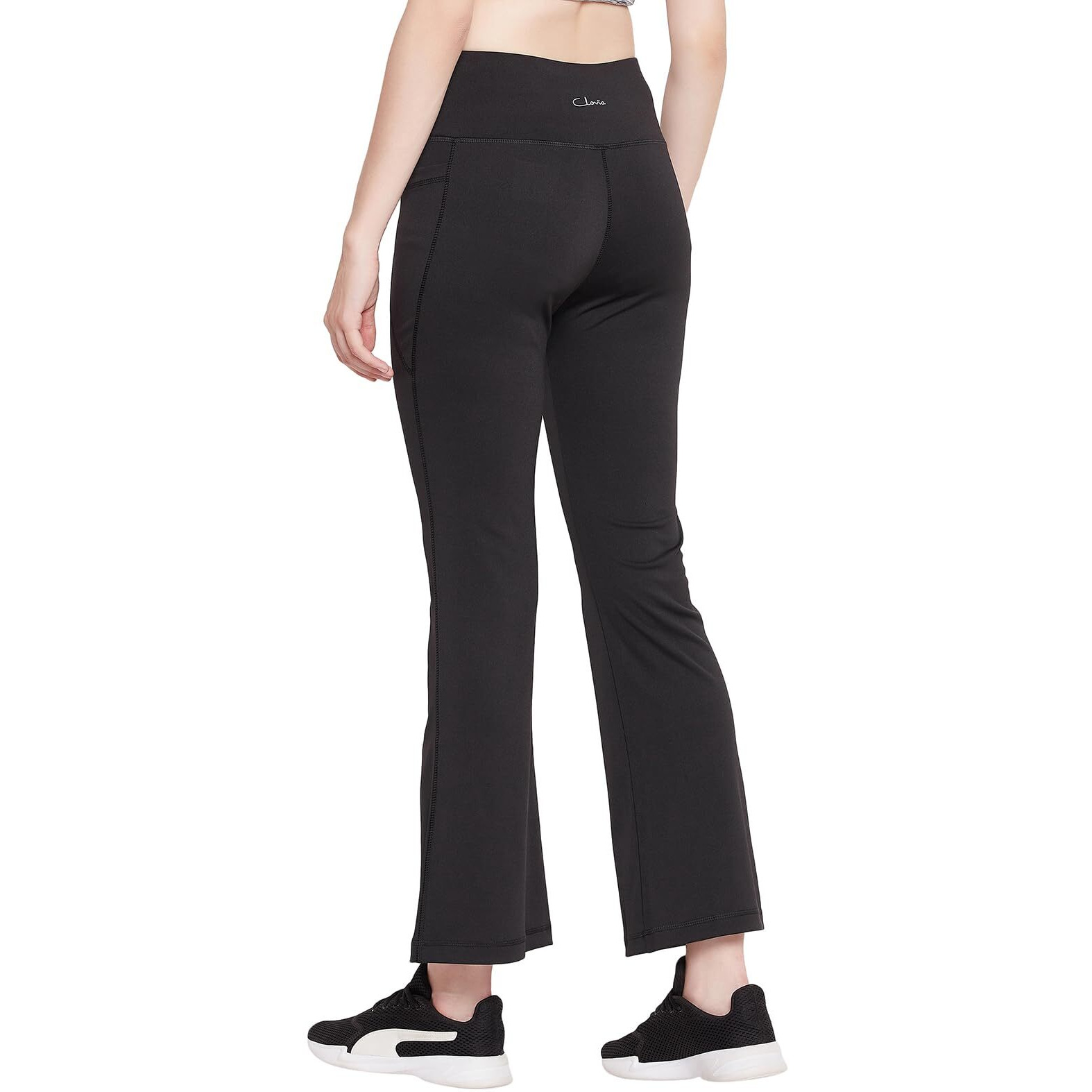 Clovia Women's Comfort-Fit High Waist Flared Yoga Pants (AB0090A13_Black_L)