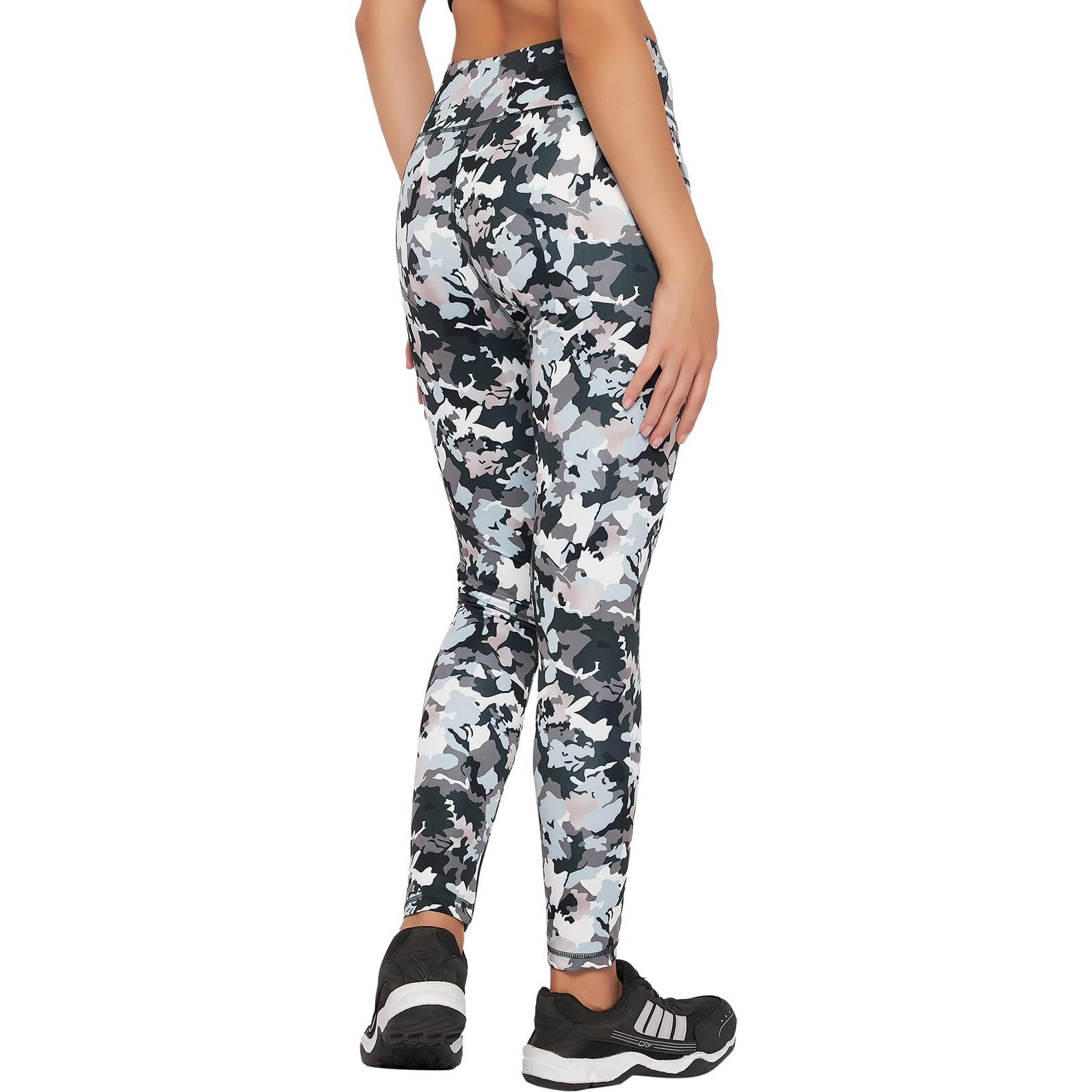 Clovia Women's Snug-Fit High Rise Camouflage Print Active Tights (AB0042D01_Grey_L)