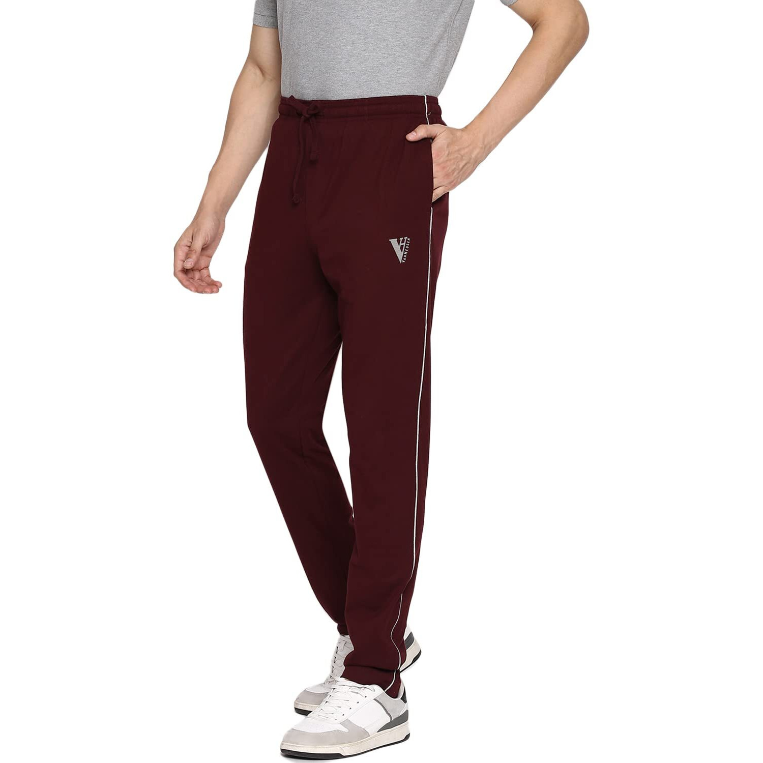 Van Heusen Men Athleisure Smart Tech Regular Fit Trackpants-Easy Stain Release, Anti Stat, Ultra Soft_50056_Cabarnet_L, Maroon