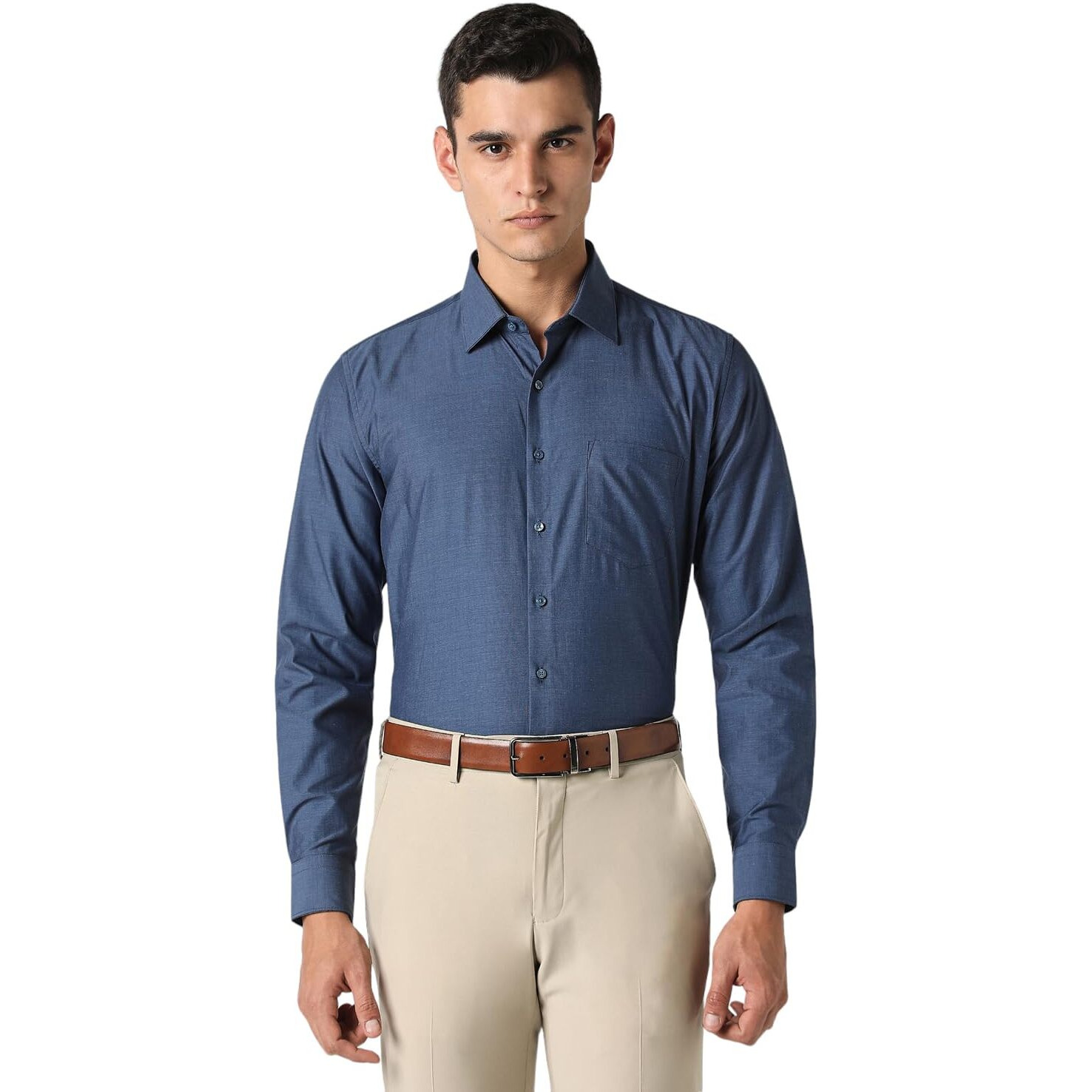 Van Heusen Men's Solid Slim Fit Formal Shirt (VHSFRSLBJ74217_Navy 42)