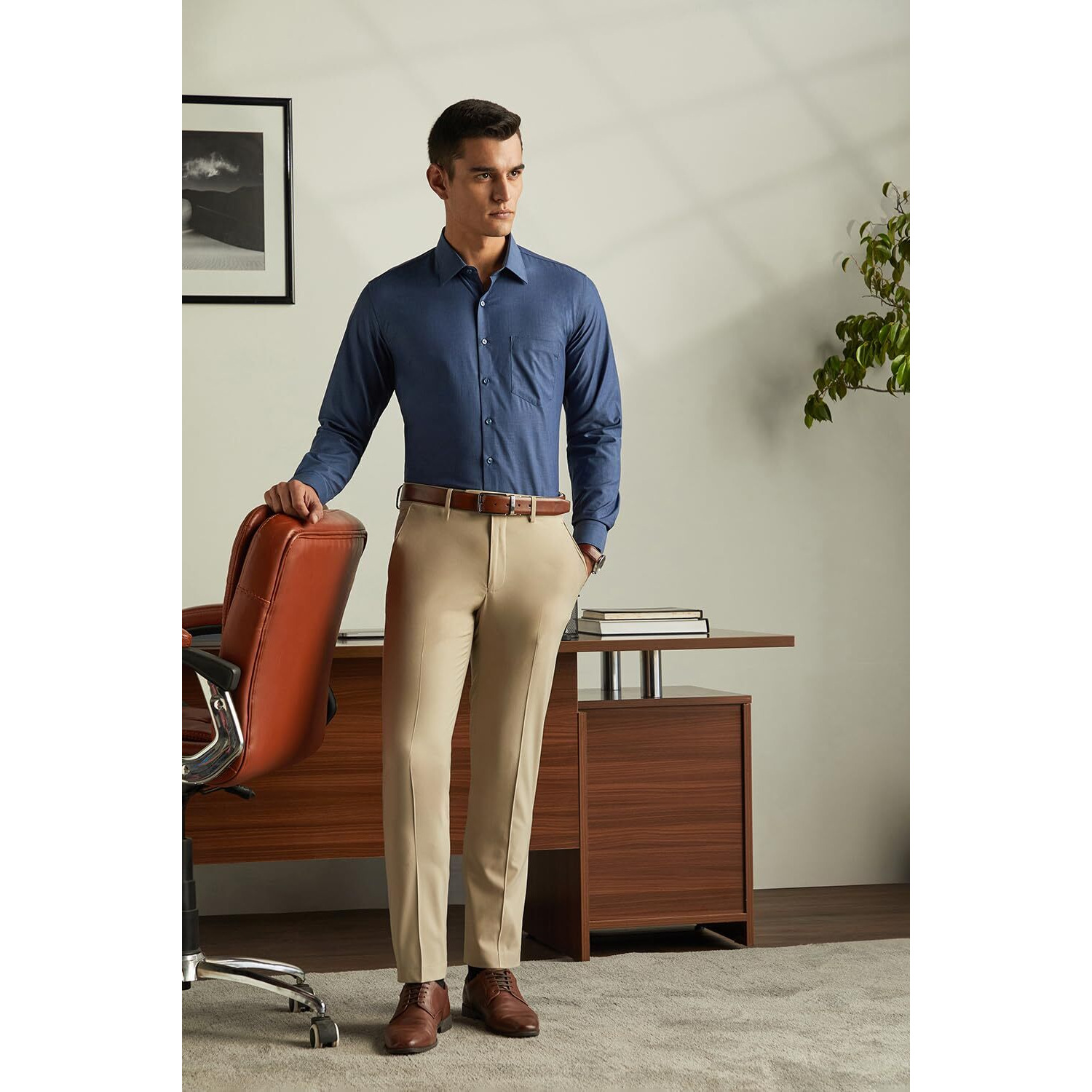 Van Heusen Men's Solid Slim Fit Formal Shirt (VHSFRSLBJ74217_Navy 42)