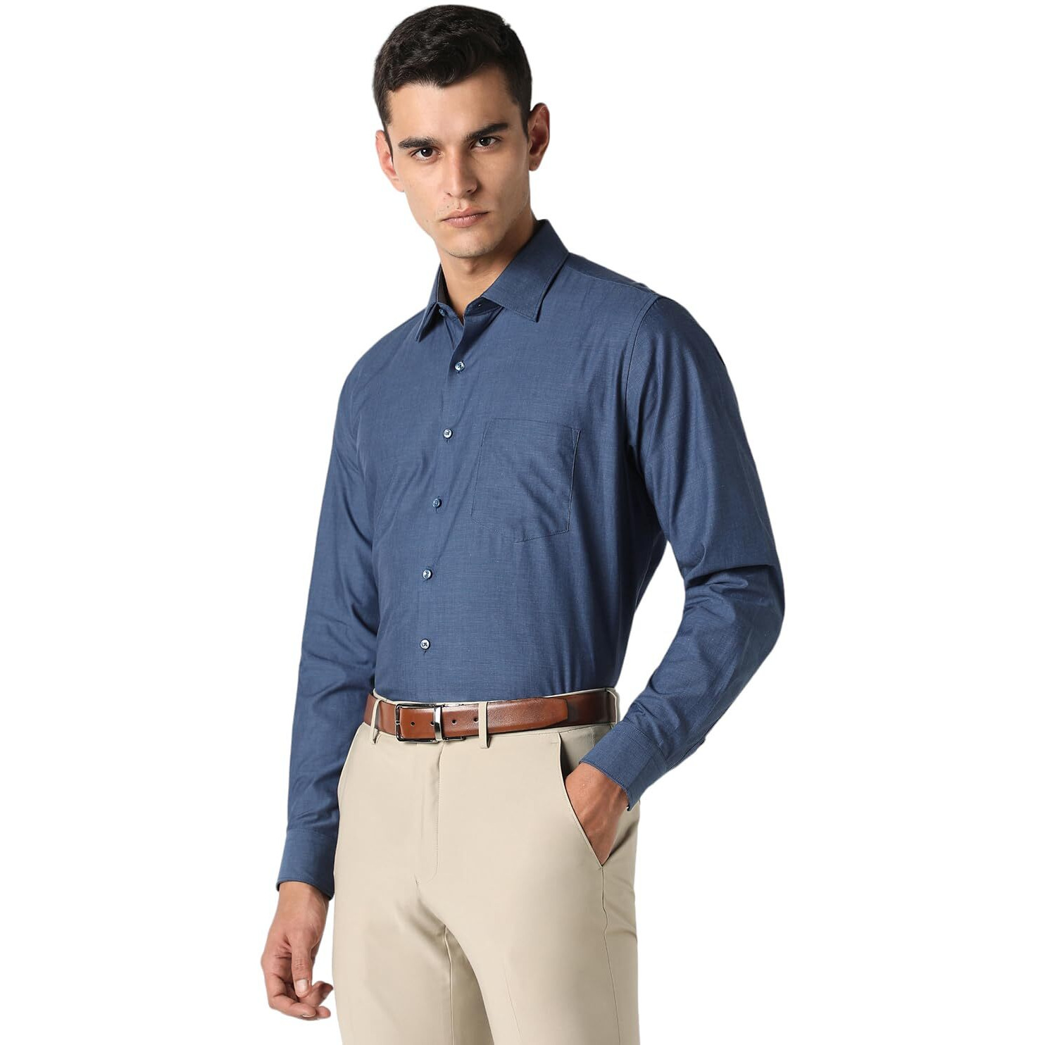 Van Heusen Men's Solid Slim Fit Formal Shirt (VHSFRSLBJ74217_Navy 42)
