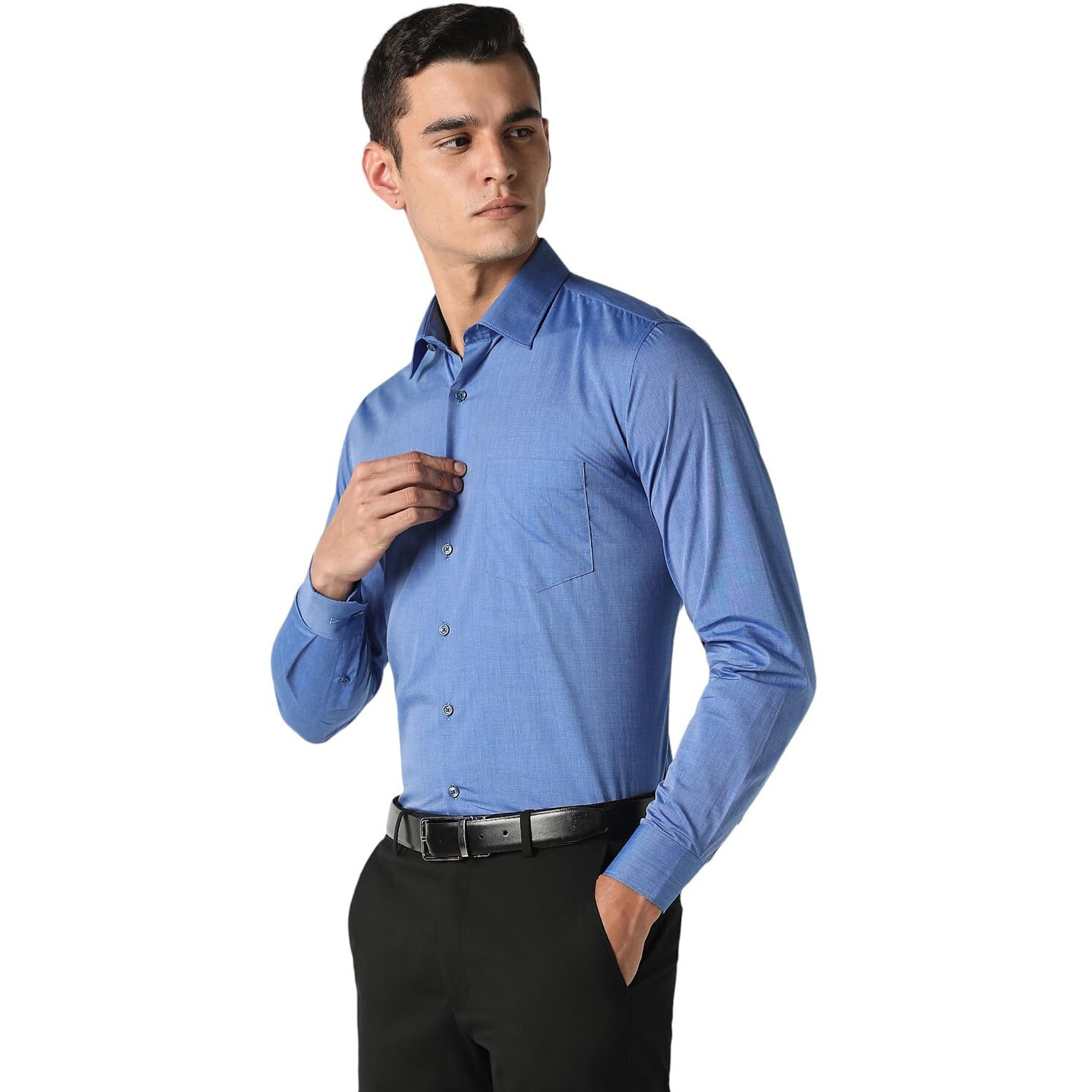 Van Heusen Men's Solid Slim Fit Formal Shirt (VHSFRSLBN06814_Medium Blue 42)