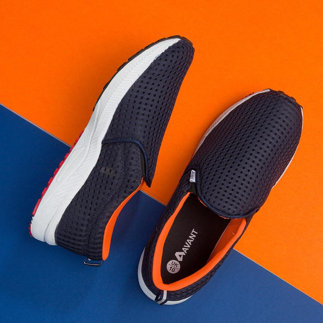 AVANT Men's Bolt Slip-on Training Shoes |100% Pure Rubber Outsole | Natural Rubber EVA Insole | Enhanced Grip for Low Abrasion |Quick Dry Polo Mesh - Navy Blue, UK 8