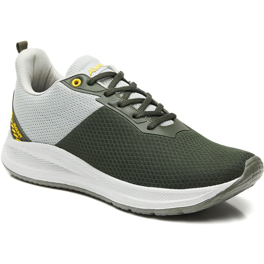 AVANT Men's Racer Running & Training Shoes|100% Pure Rubber Outsole|Natural Rubber EVA Insole|Breathable Knitted Upper Mesh|Enhanced Grip for Low Abrasion - Olive/L.Grey, UK9