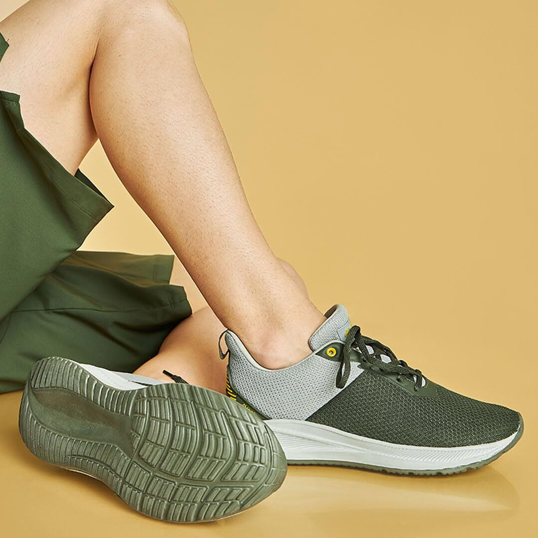 AVANT Men's Racer Running & Training Shoes|100% Pure Rubber Outsole|Natural Rubber EVA Insole|Breathable Knitted Upper Mesh|Enhanced Grip for Low Abrasion - Olive/L.Grey, UK9