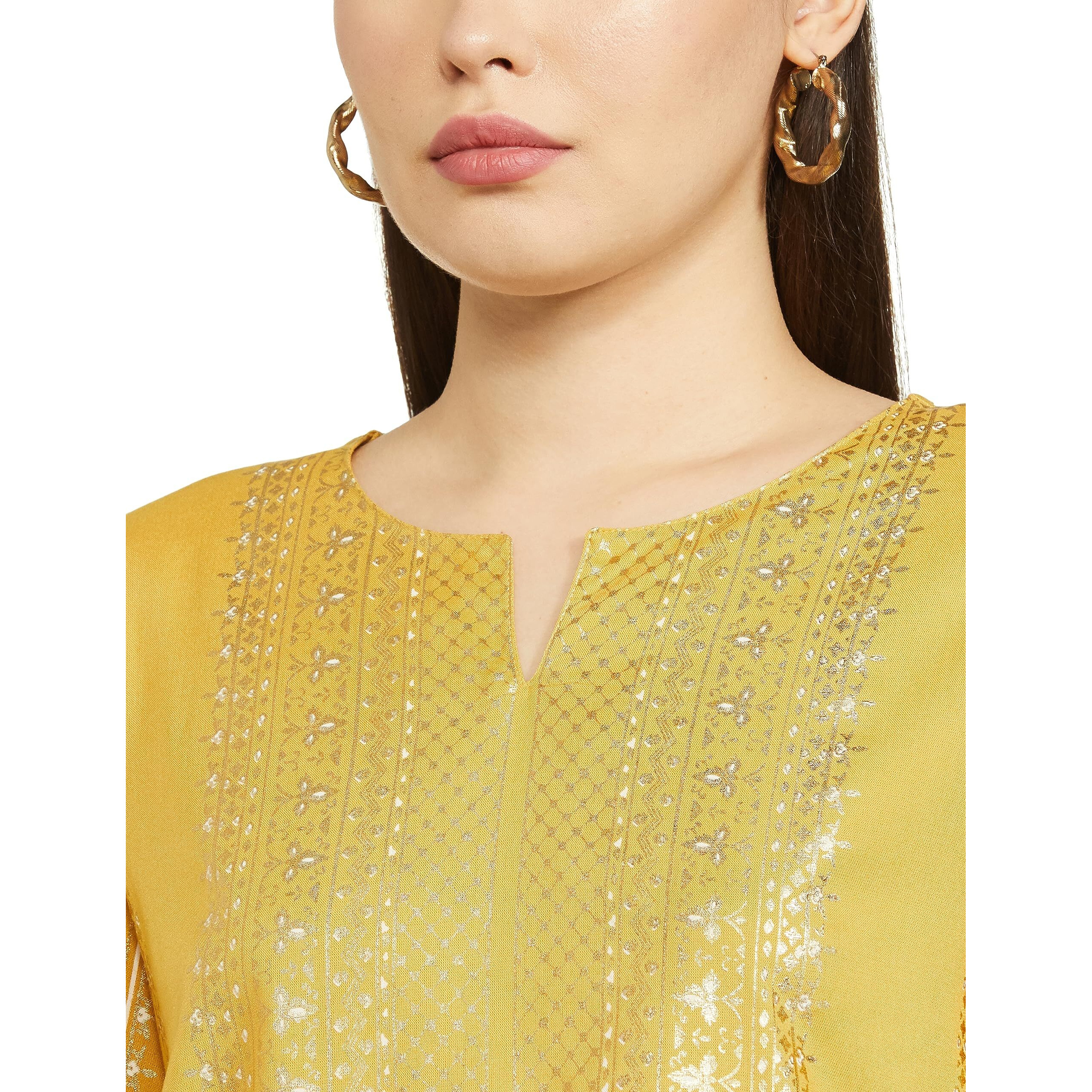 BIBA Women Printed Straight Mix and Match(Festive KURTA19391E_Yellow_36)