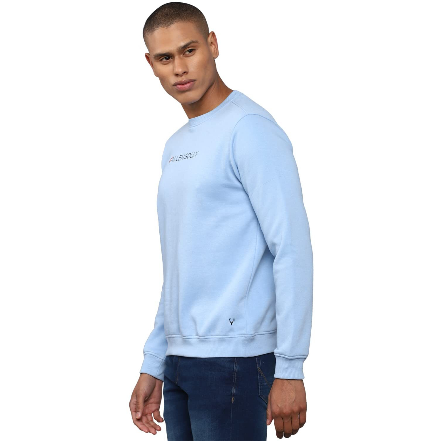 Allen Solly Men's Cotton Casual Crew Neck Regular Fit Sweatshirt (Sky Blue, Large)