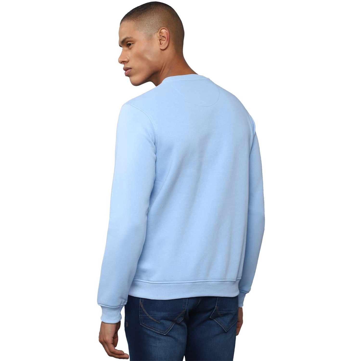 Allen Solly Men's Cotton Casual Crew Neck Regular Fit Sweatshirt (Sky Blue, Large)