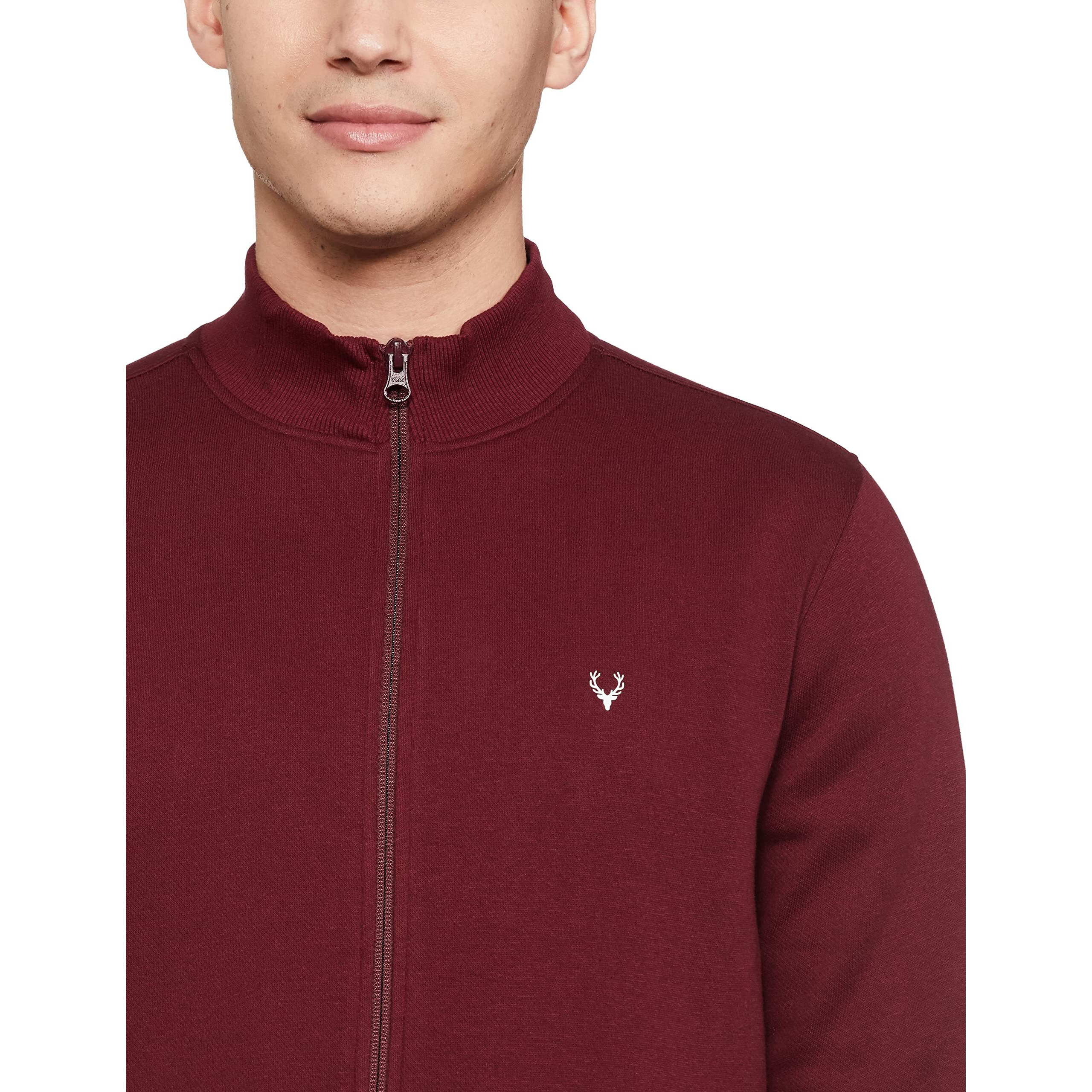 Allen Solly Men Regular Cotton Crew Neck Maroon Stylized Neck Full Sleeves Casual Sweatshirt