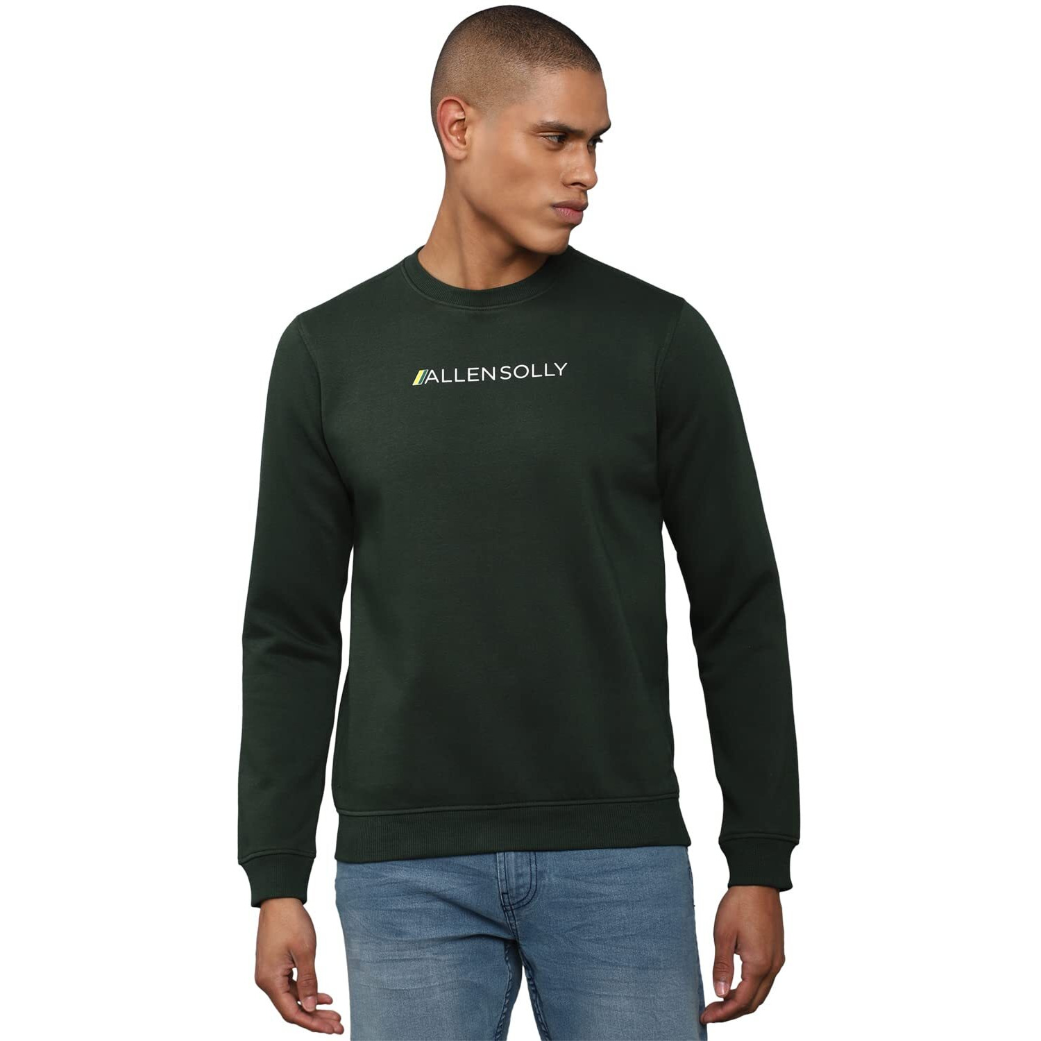 Allen Solly Men Cotton Regular Crew Neck Casual Sweatshirt Light Blue, Large