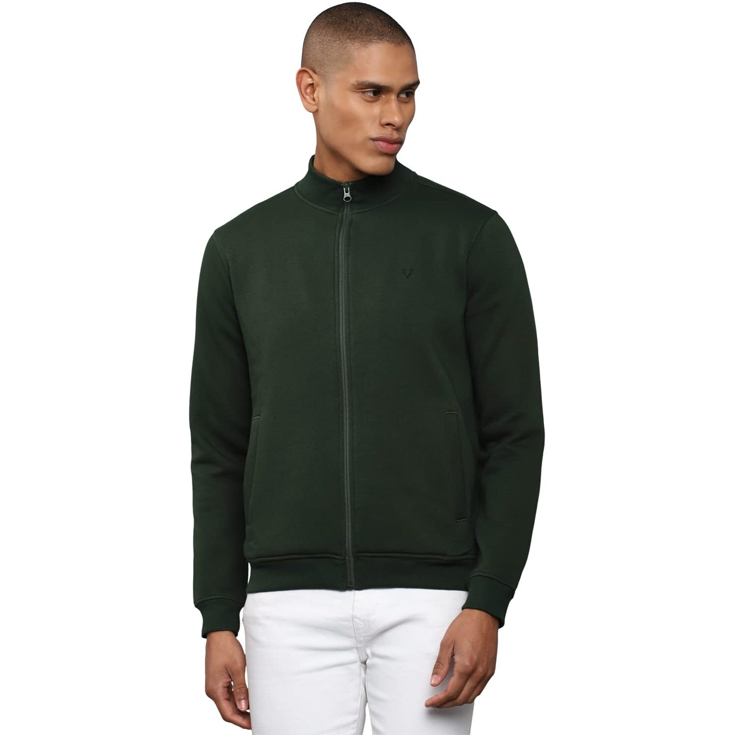 Allen Solly Men Cotton Regular Zipper Casual Sweatshirt Olive, XL