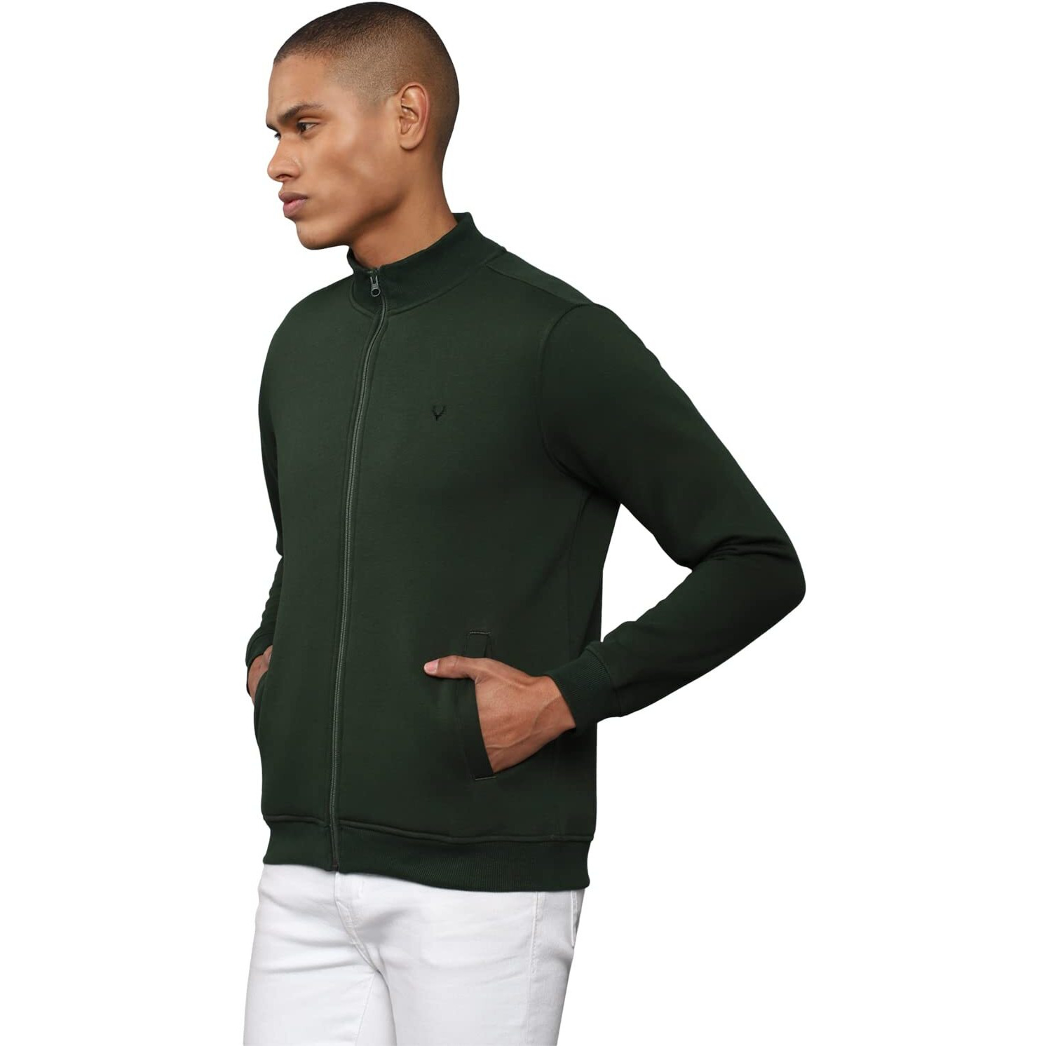 Allen Solly Men Cotton Regular Zipper Casual Sweatshirt Olive, XL