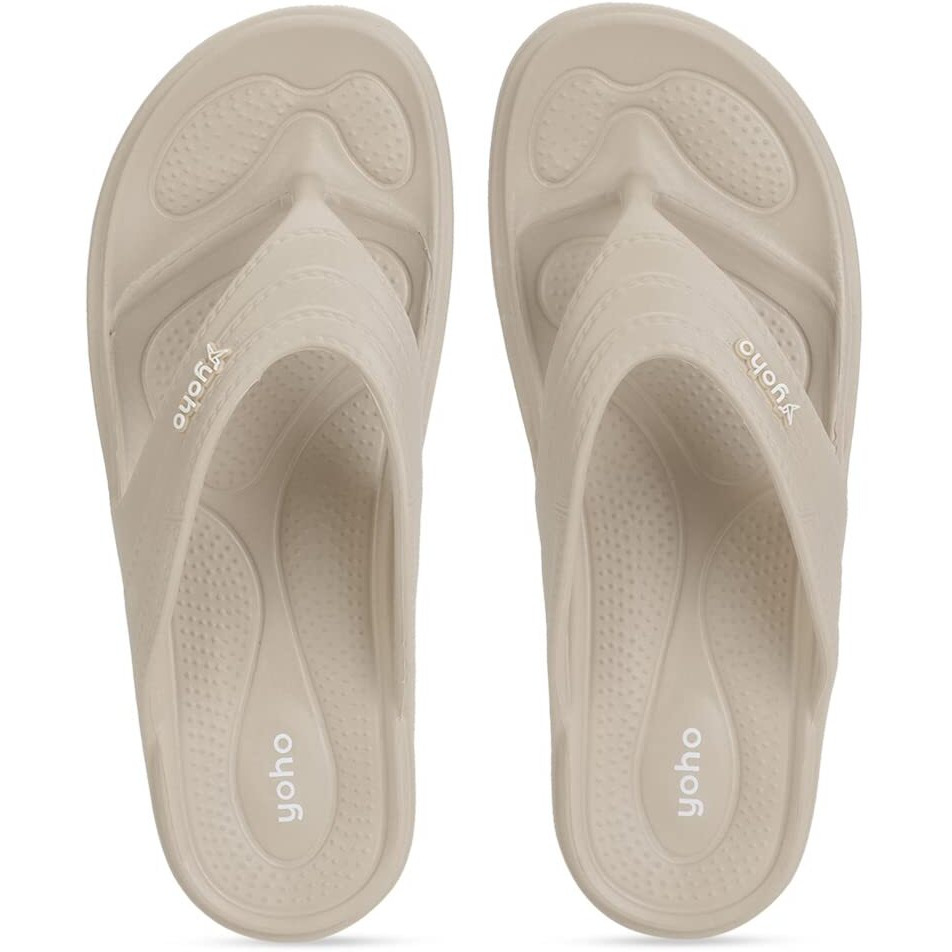 YOHO Drizzle Soft Slippers for Women | Mild Acupressure | Lightweight, Beige UK6