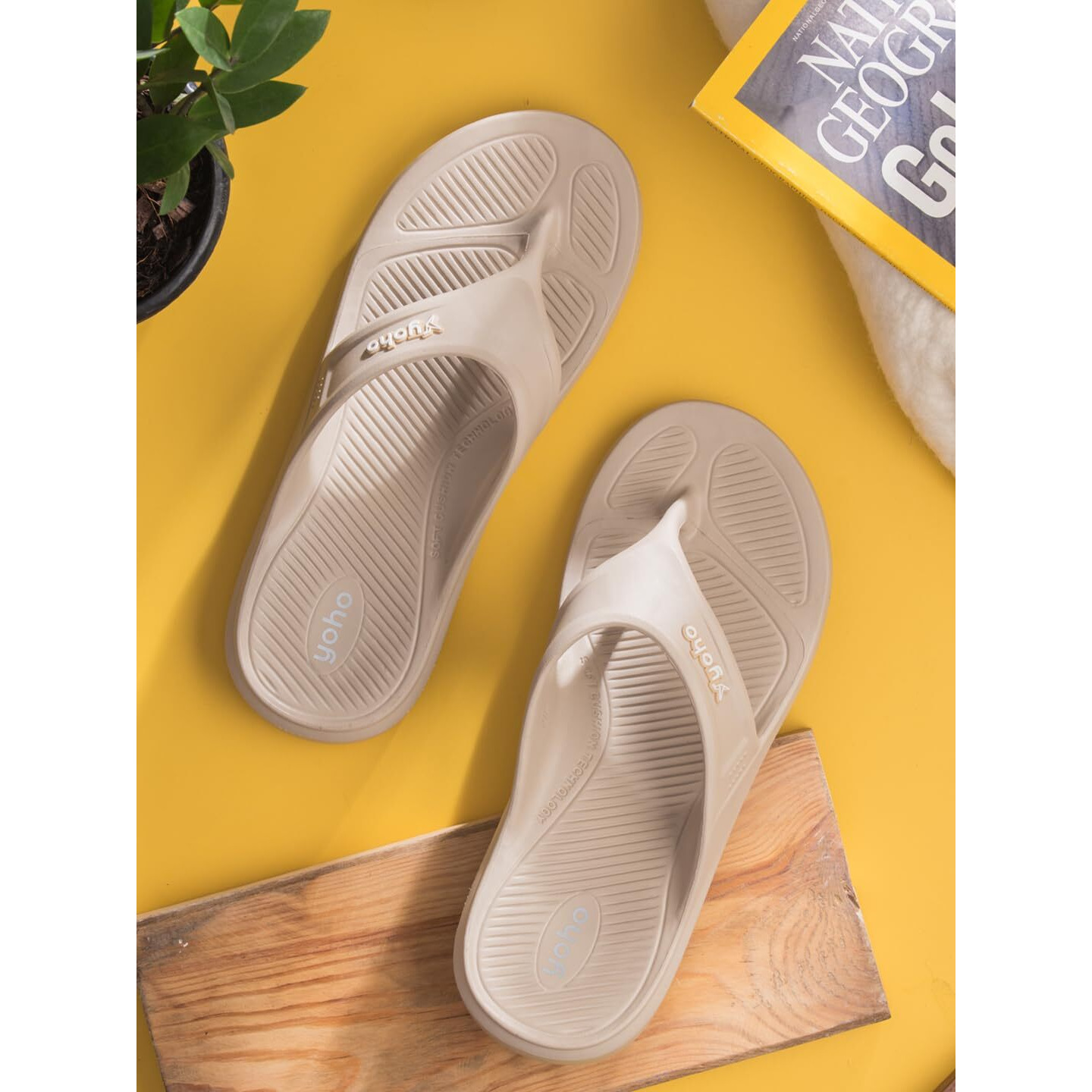 YOHO Drizzle Soft Slippers for Women | Mild Acupressure | Lightweight, Beige UK6