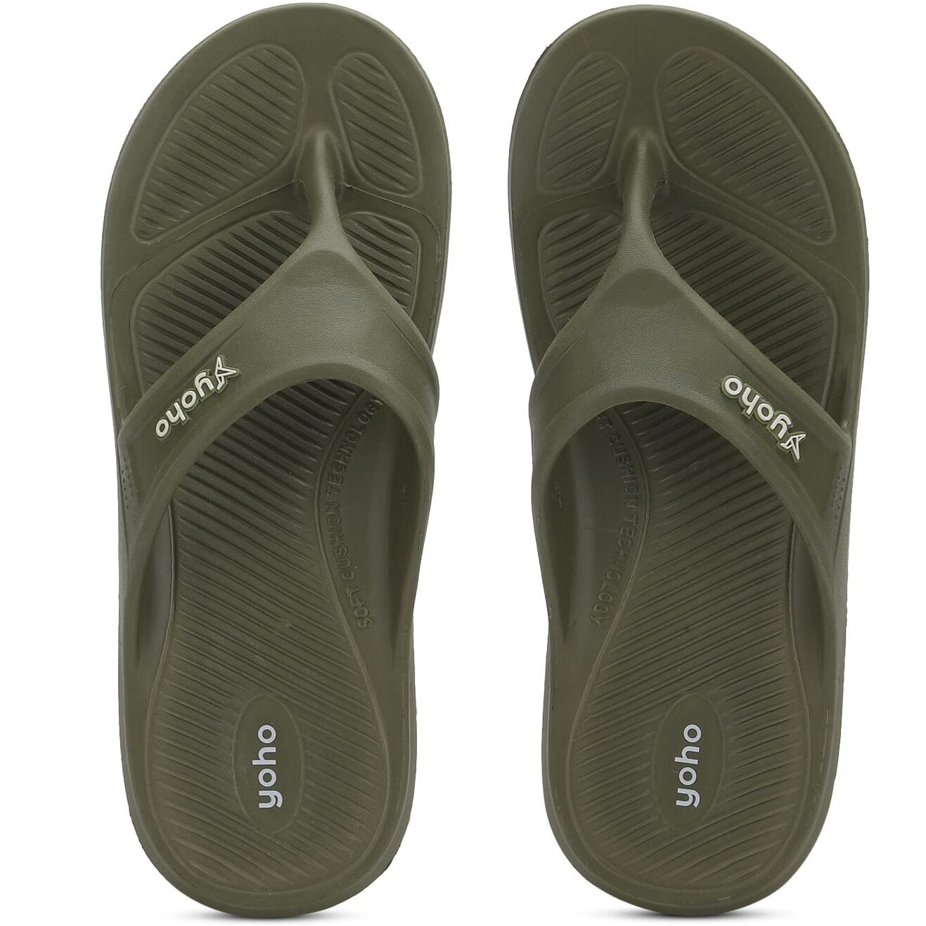 YOHO Drizzle Soft Slippers for Men | Mild Acupressure | Lightweight, Olive Green, UK 8