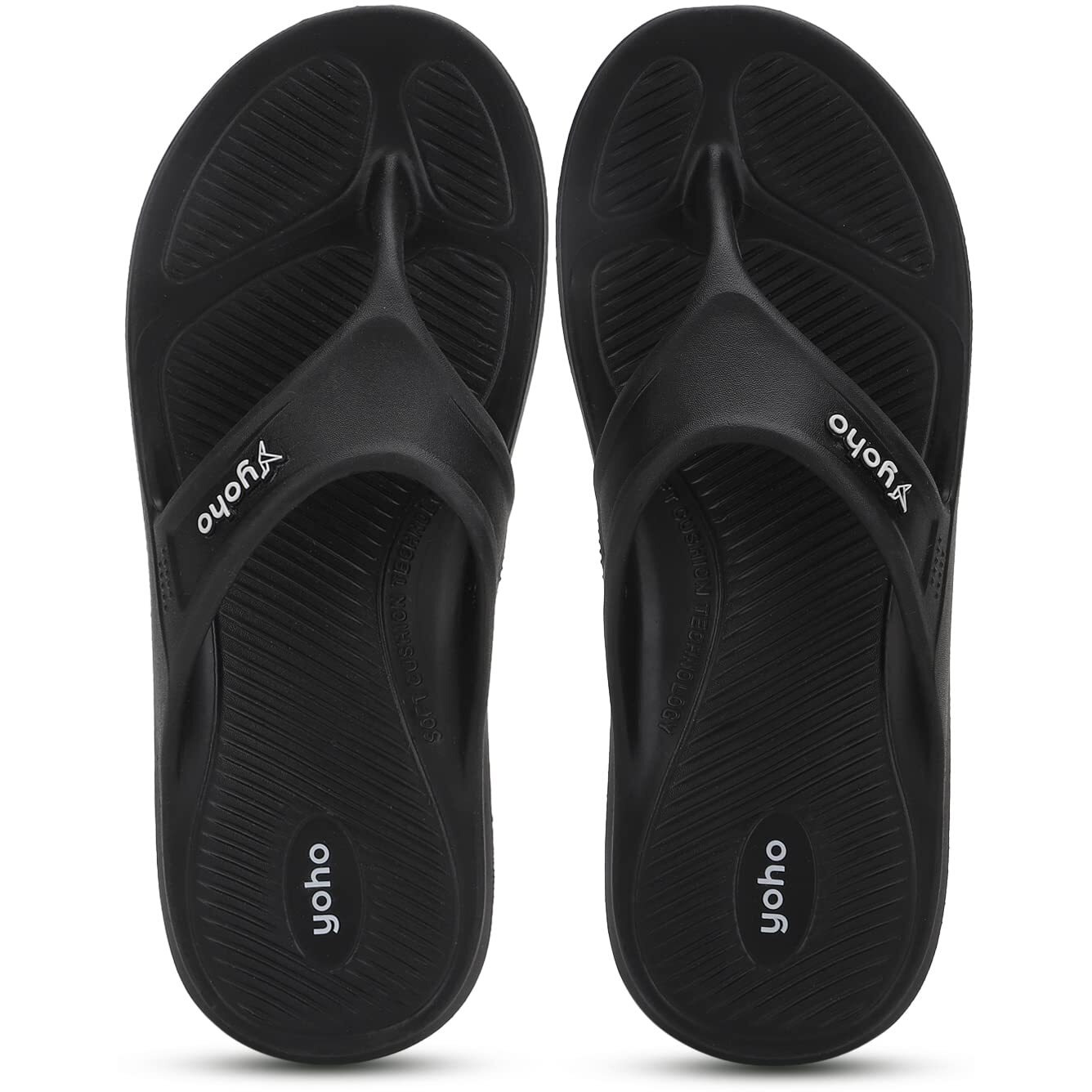 YOHO Drizzle Soft Slippers for Men | Mild Acupressure | Lightweight, Classic Black, UK 10
