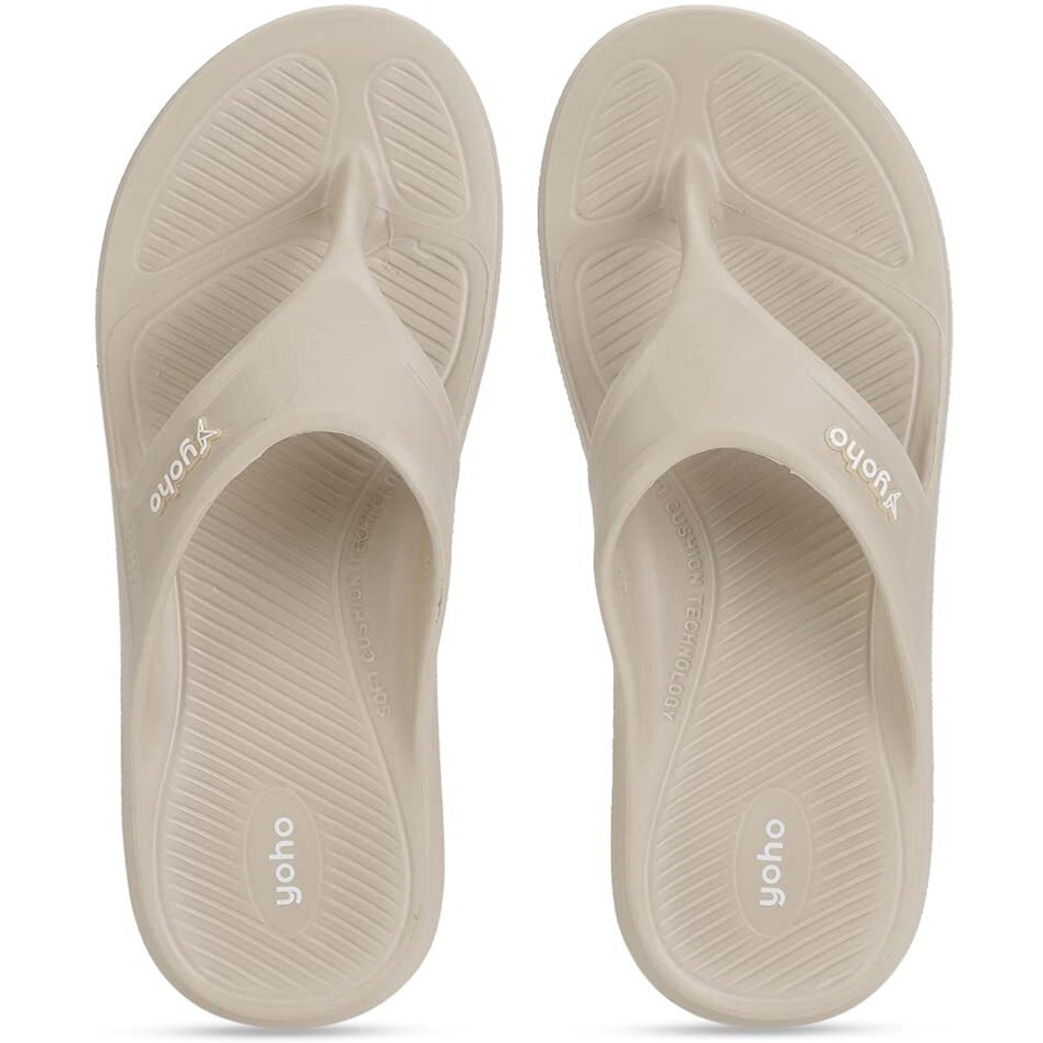 YOHO Drizzle Soft Slippers for Men | Mild Acupressure | Lightweight, Beige, UK 10