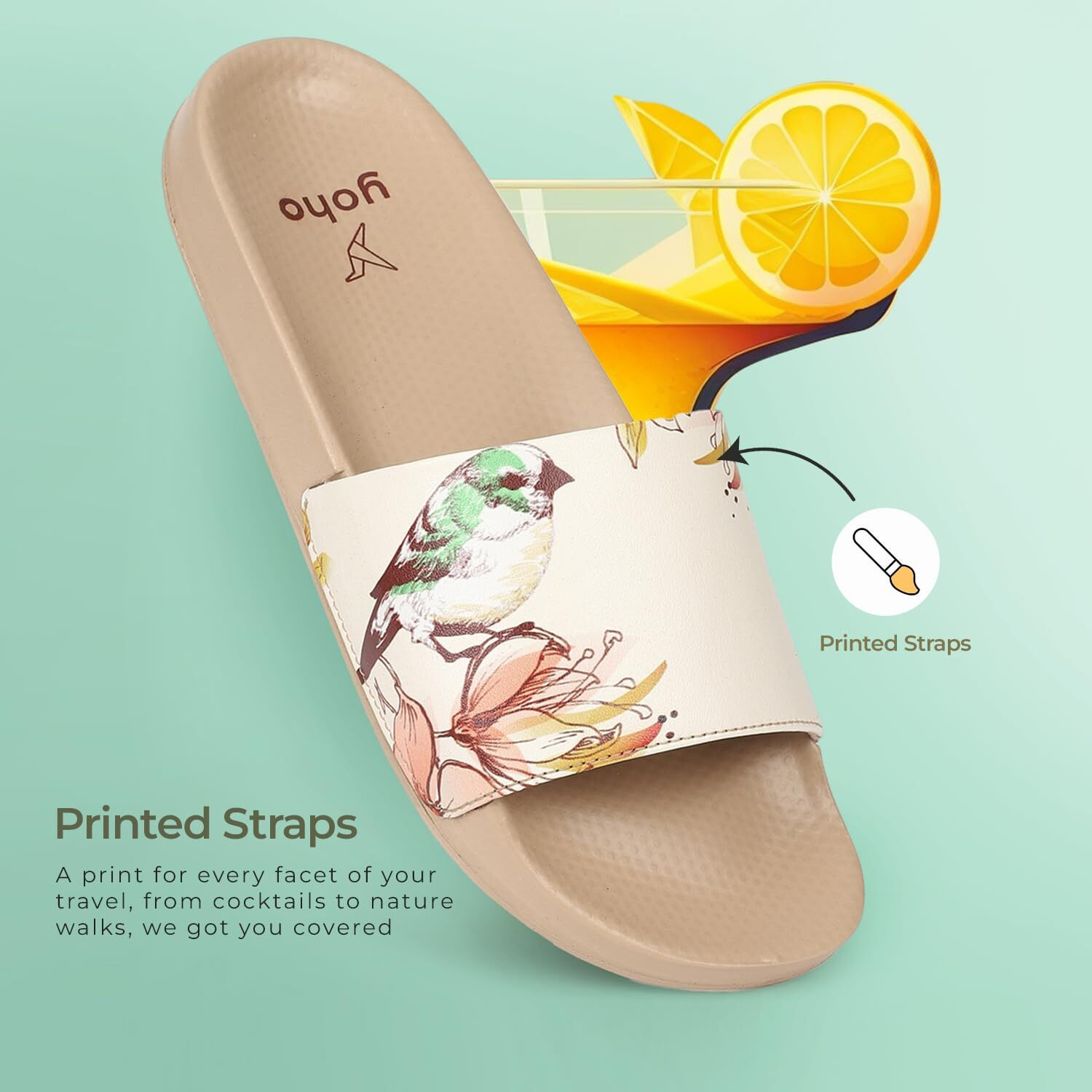 YOHO Tropica Printed Comfortable Women Slides | Stylish & Waterproof | Soft Inner Lining On Strap
