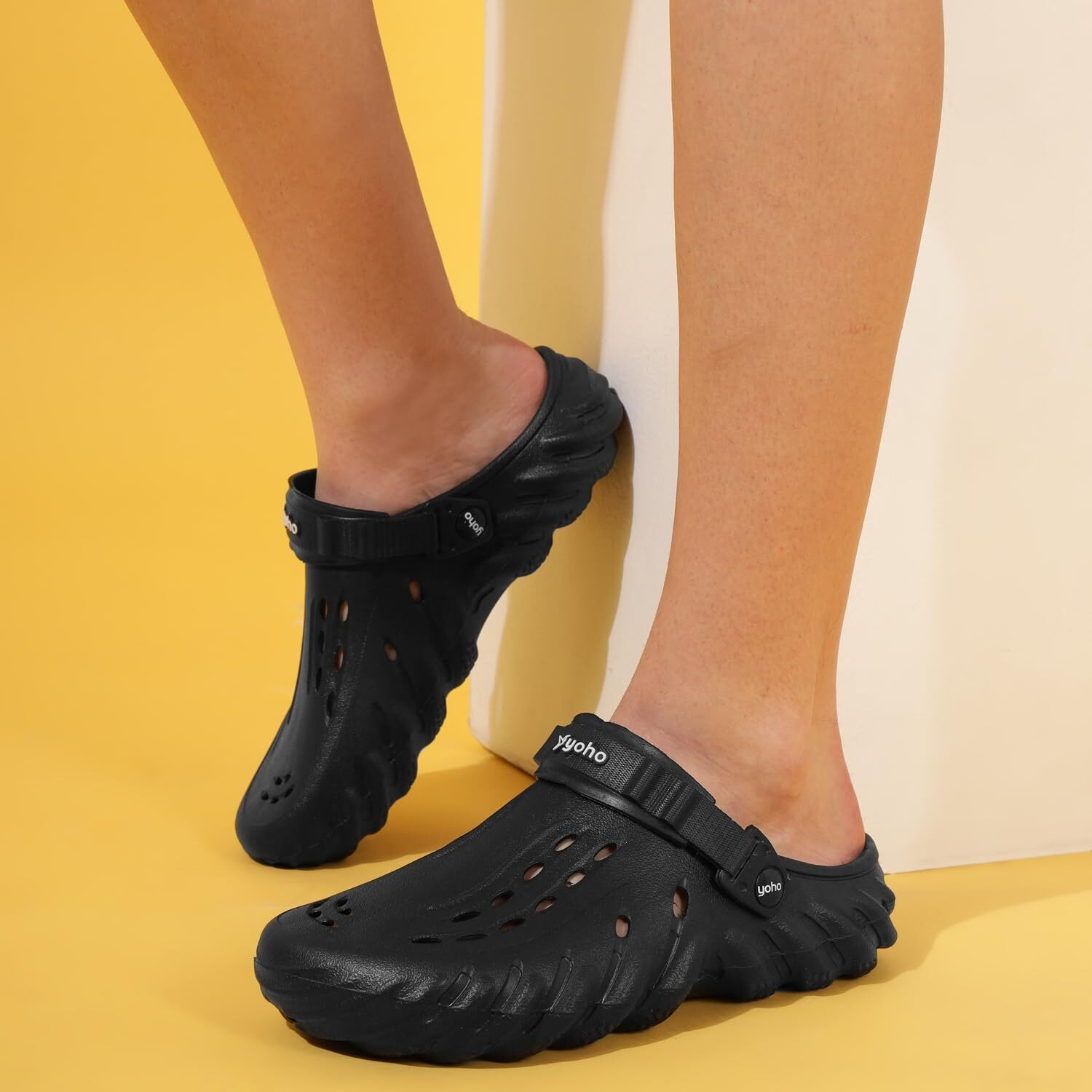 YOHO Wavy Clogs for Men | Trendy | Lightweight | Waterproof l Comfortable l Cushioned Classic Black