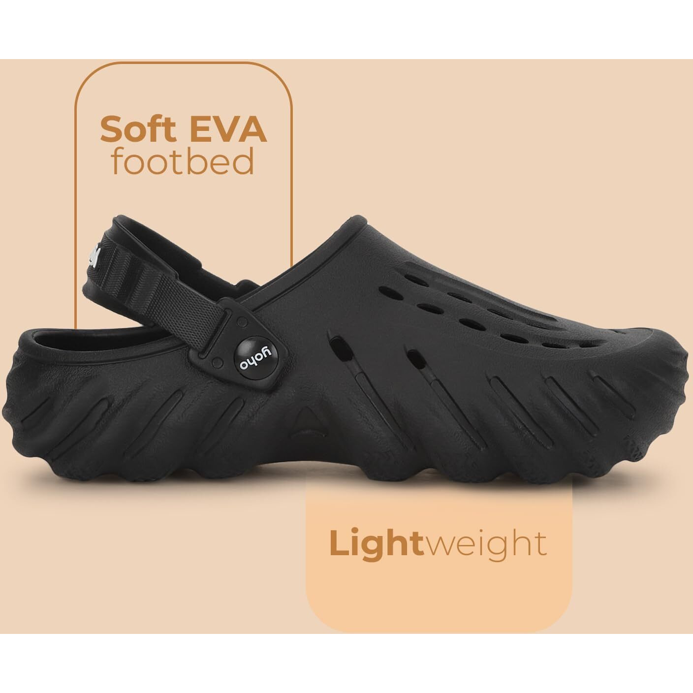 YOHO Wavy Clogs for Men | Trendy | Lightweight | Waterproof l Comfortable l Cushioned Classic Black