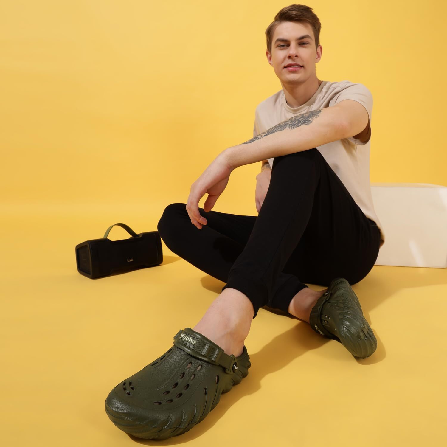 YOHO Wavy Clogs for Men | Trendy | Lightweight | Waterproof l Comfortable l Cushioned Olive Green