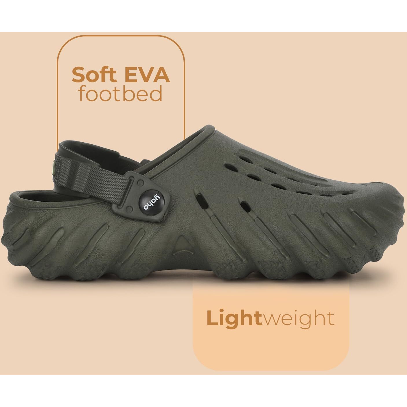YOHO Wavy Clogs for Men | Trendy | Lightweight | Waterproof l Comfortable l Cushioned Olive Green