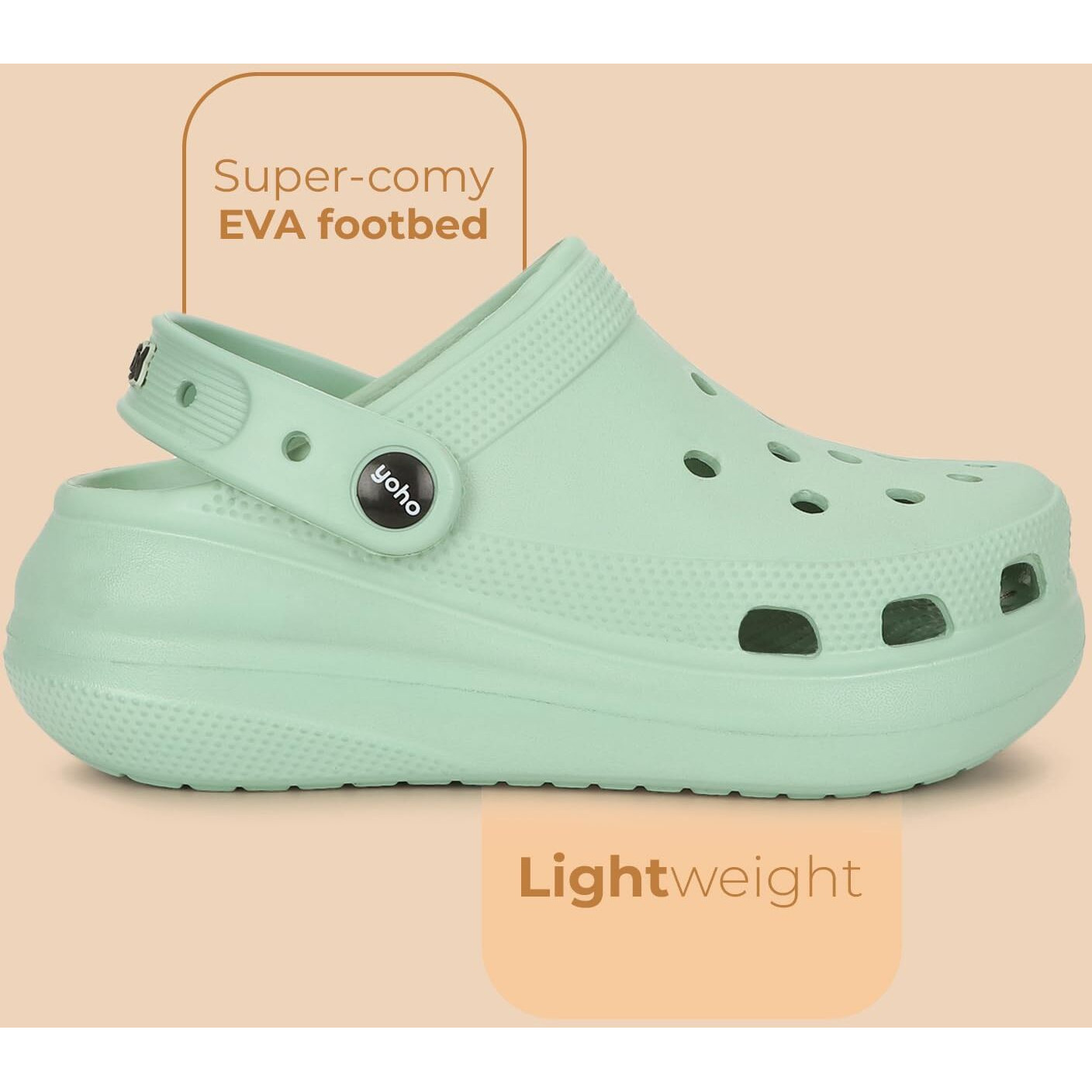 YOHO High Heel Clogs for Women | Cushioned Footwear | Lightweight | Waterproof Clogs for Women Pastel Green