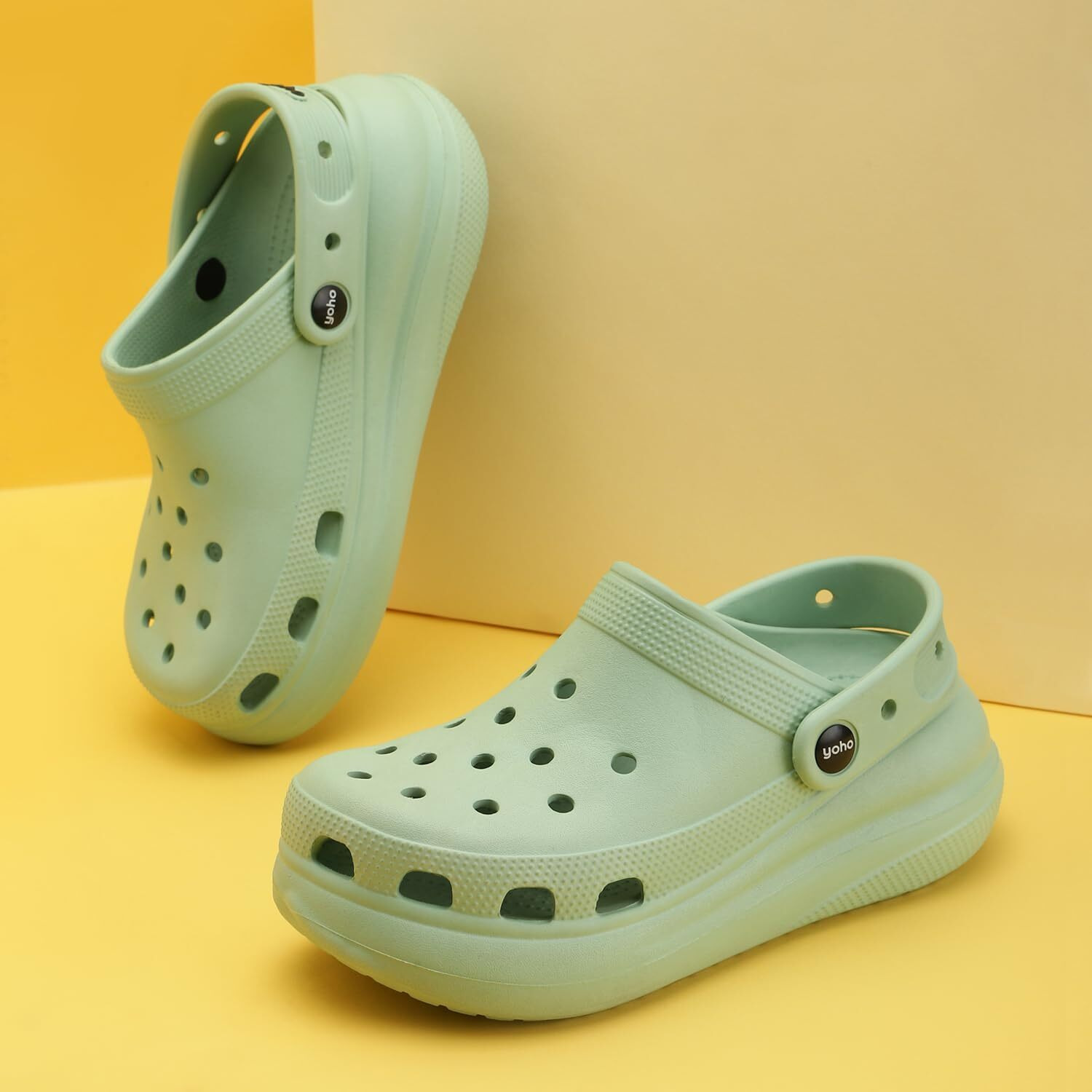 YOHO High Heel Clogs for Women | Cushioned Footwear | Lightweight | Waterproof Clogs for Women Pastel Green